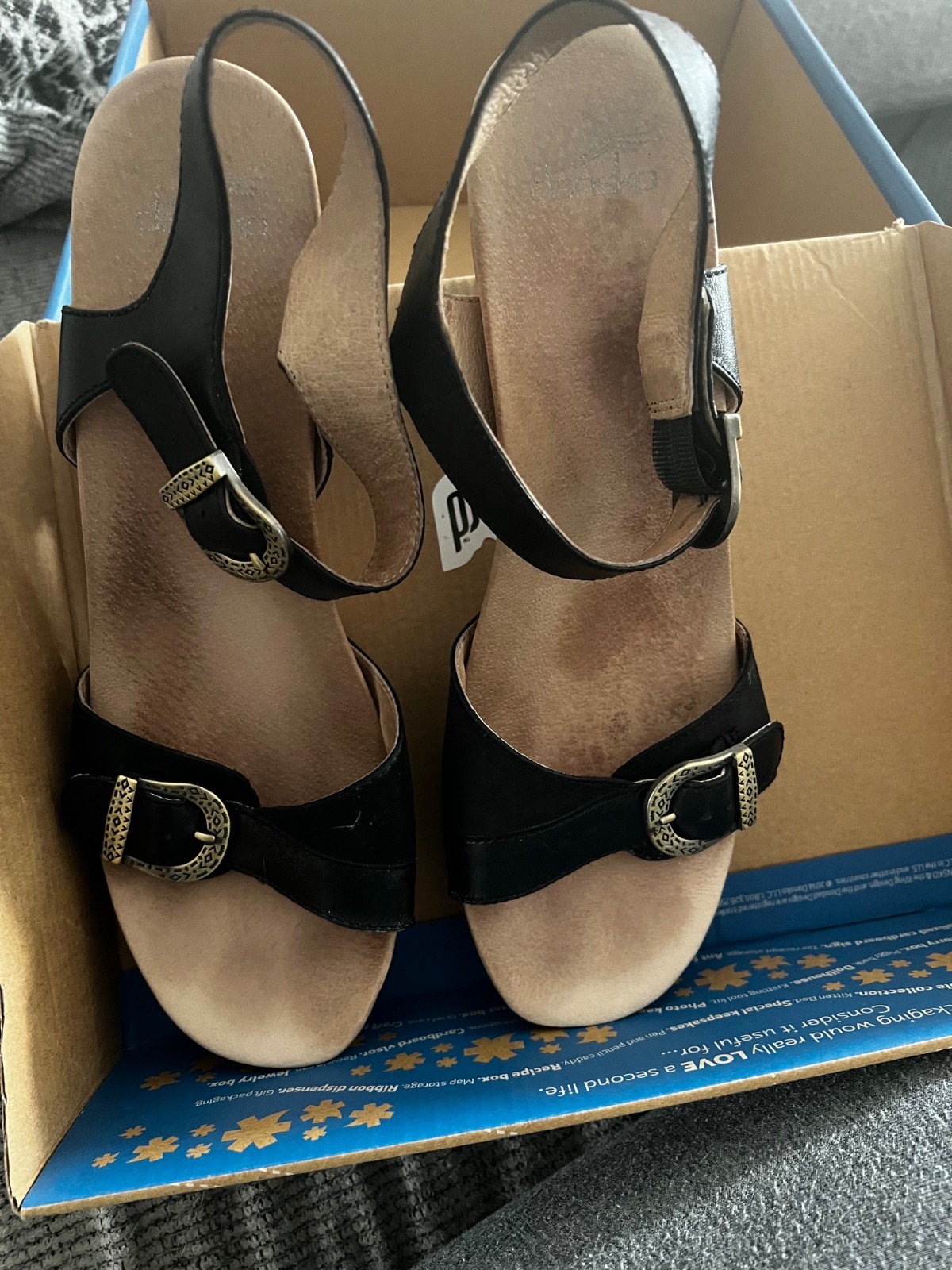 Dansko: Anna Burnished Calf Black Strappy Heeled Sandal