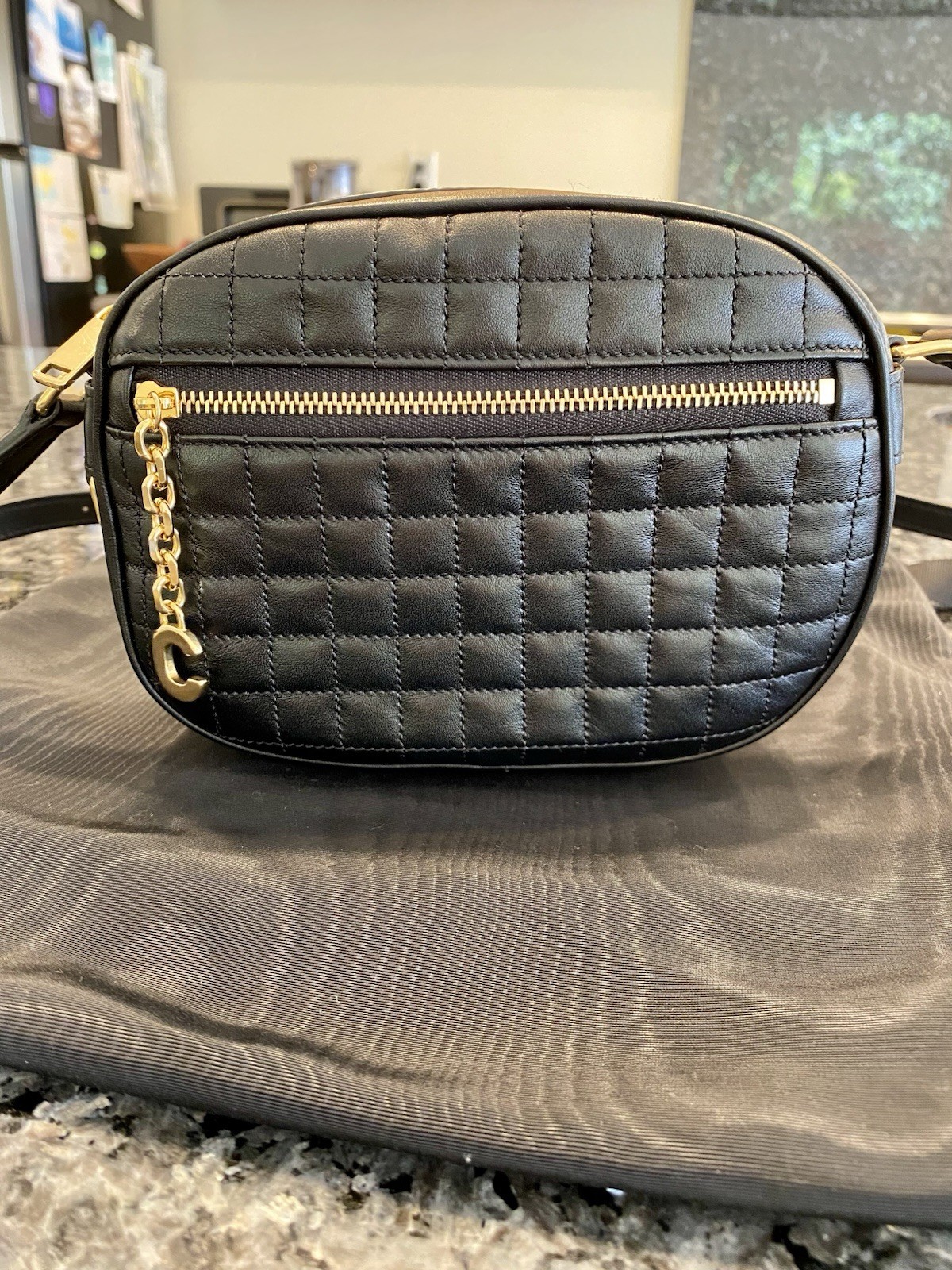 CELINE C Charm black quilted small crossbody camera bag