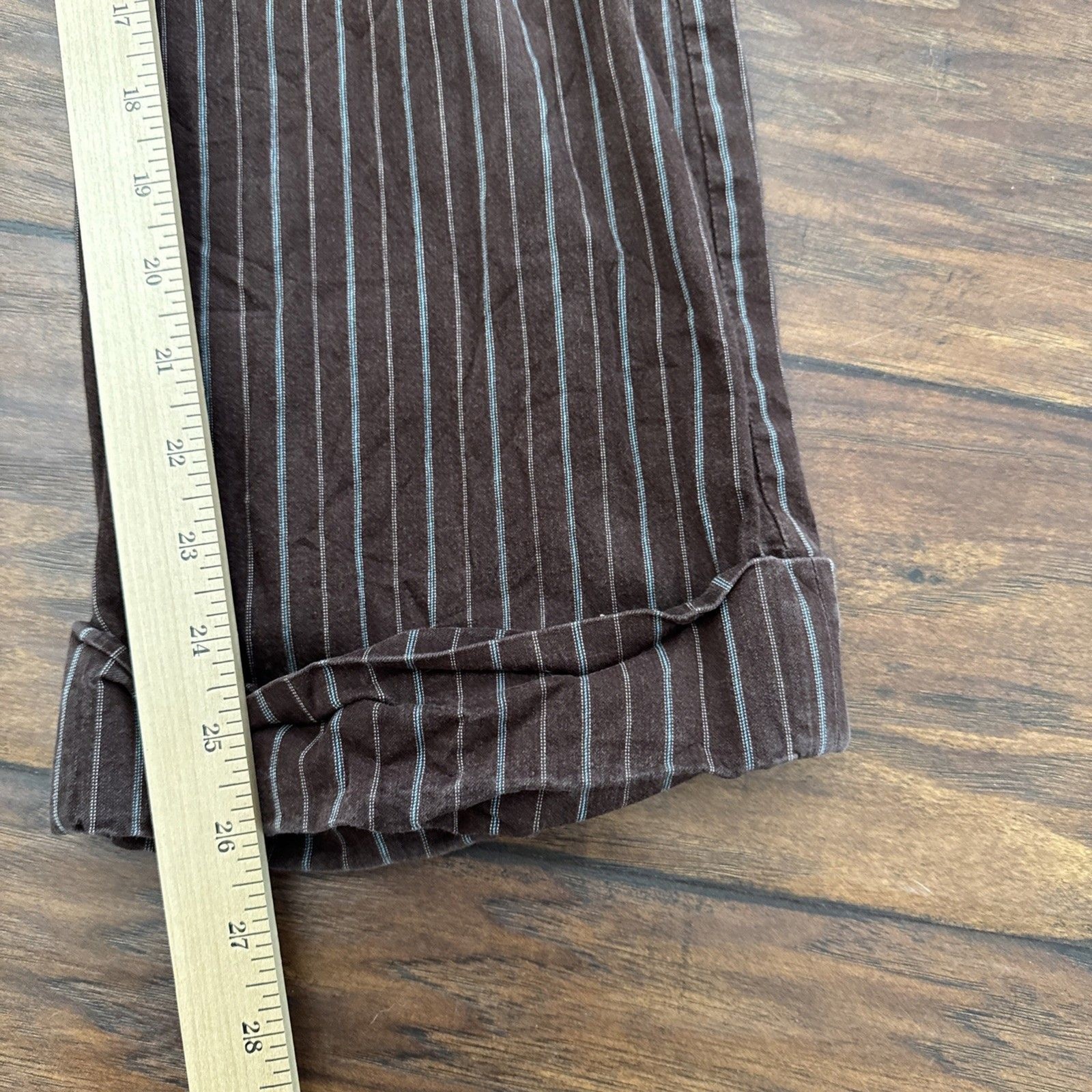 Talbots Women Pants 10 Petites Blue Striped Cotton Blend Straight Leg Capri Fit