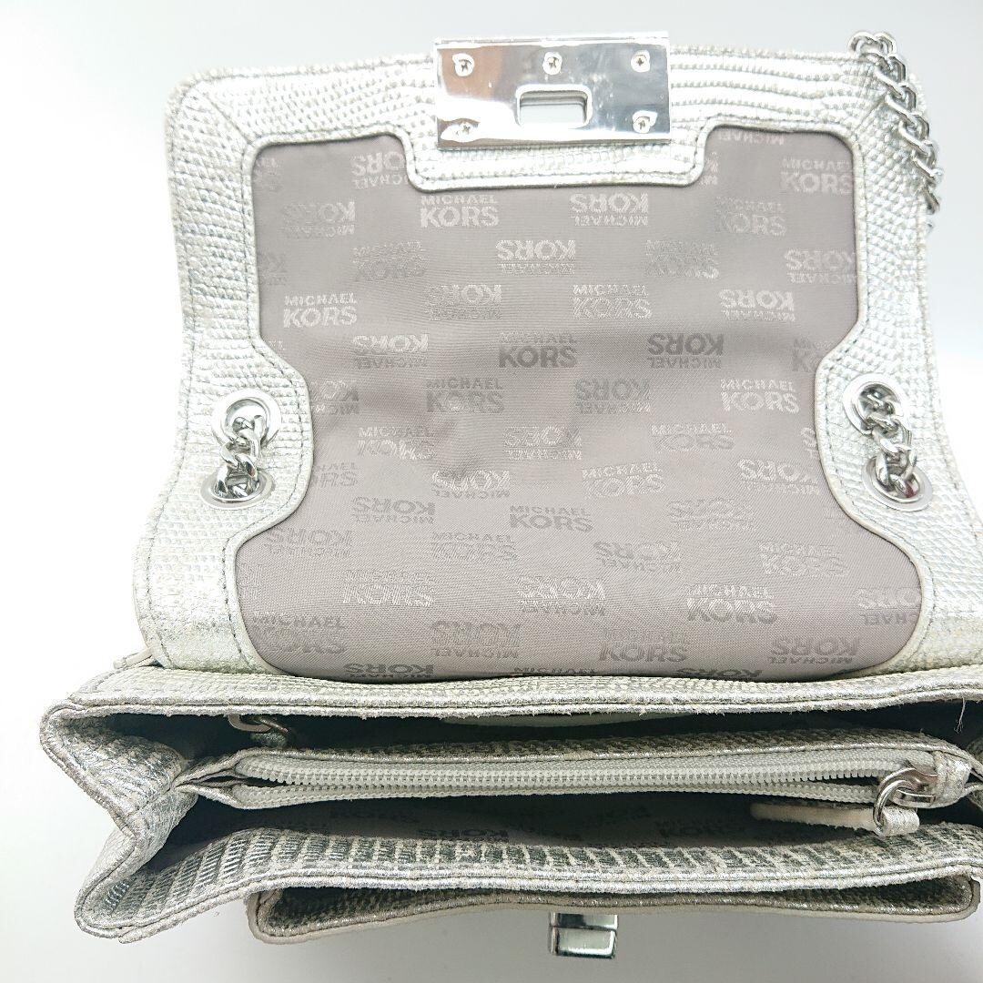 Michael Kors Python Embossed Silver Flap Chain Shoulder Bag 2Way Crossbody