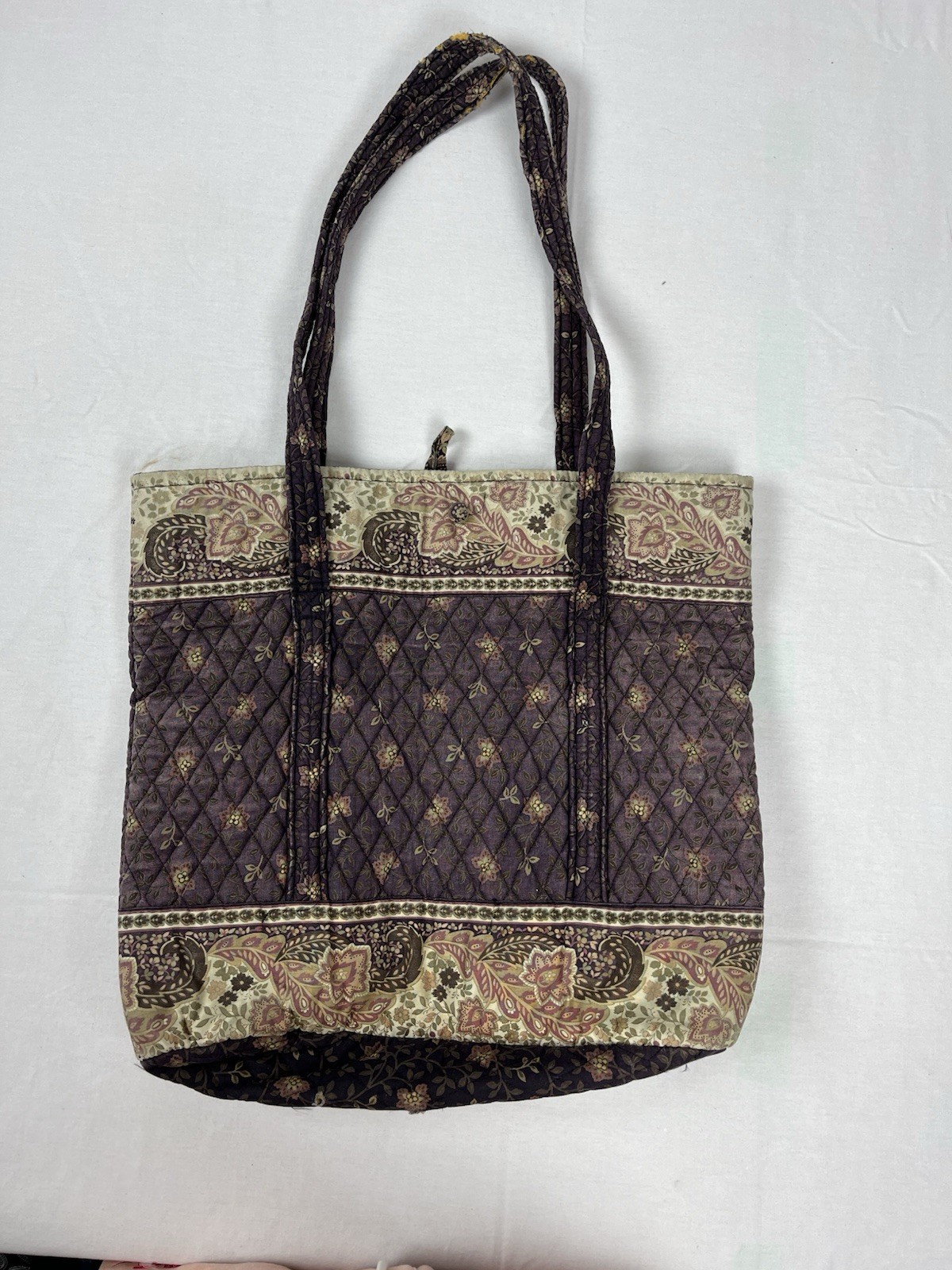 Vera Bradley Quilted Paisley Tote Bag – Purple Beige Pink Double Handles