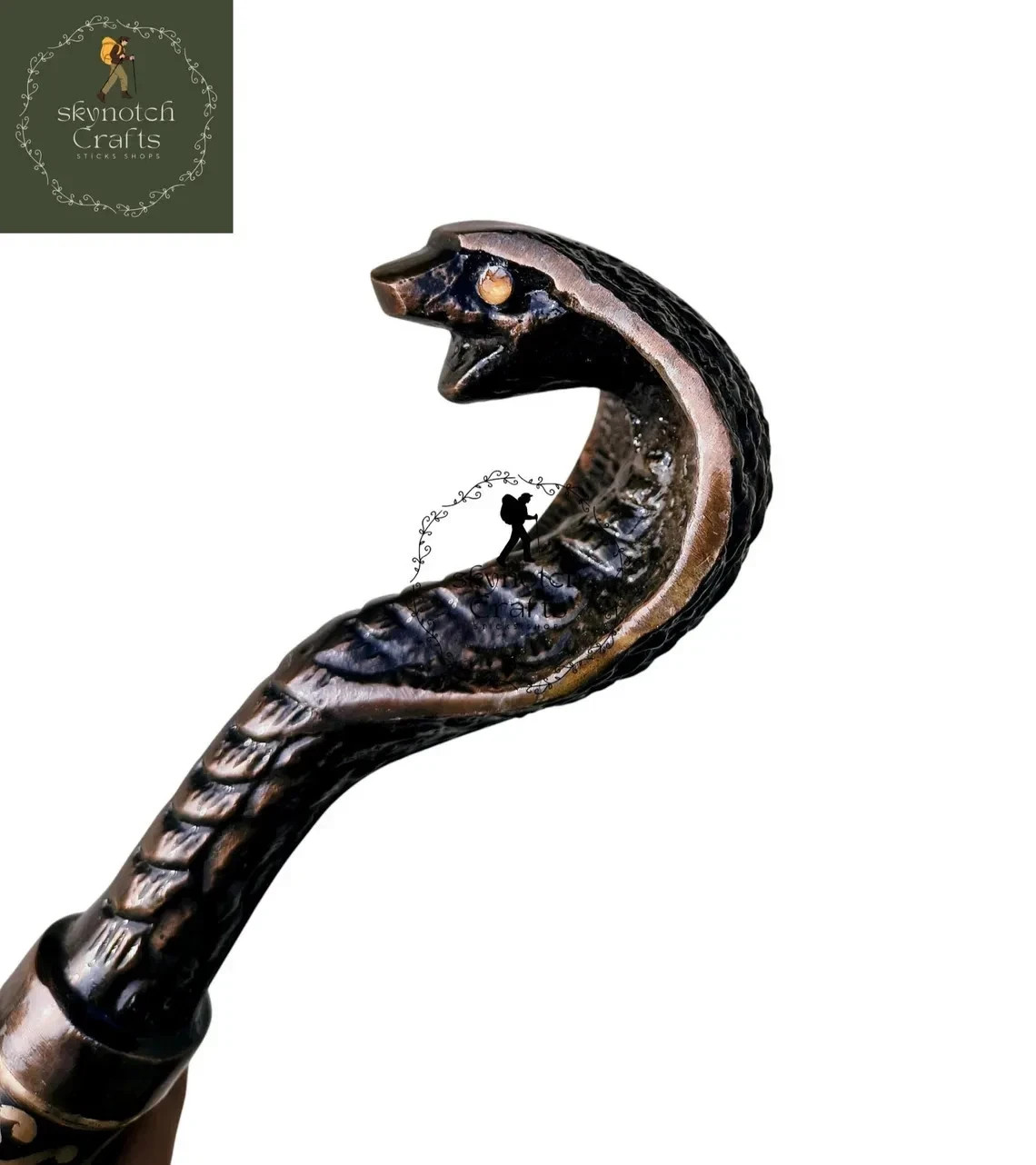 Antique Brass Cobra Handle Walking Stick – Spiral Victorian Wooden Cane Gift