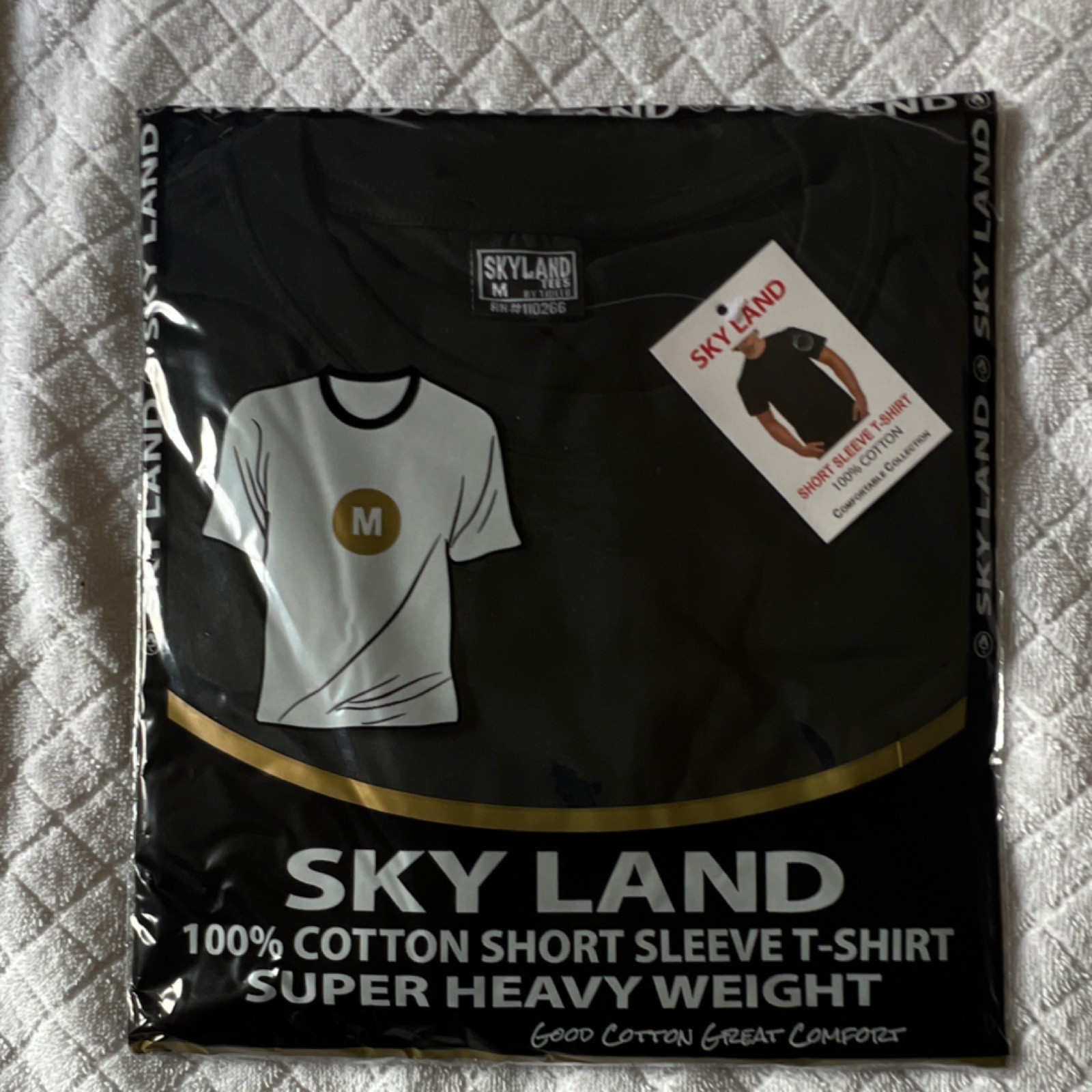 Sky Land Men’s M Super Heavyweight 100% Cotton Black Short Sleeve T-Shirt