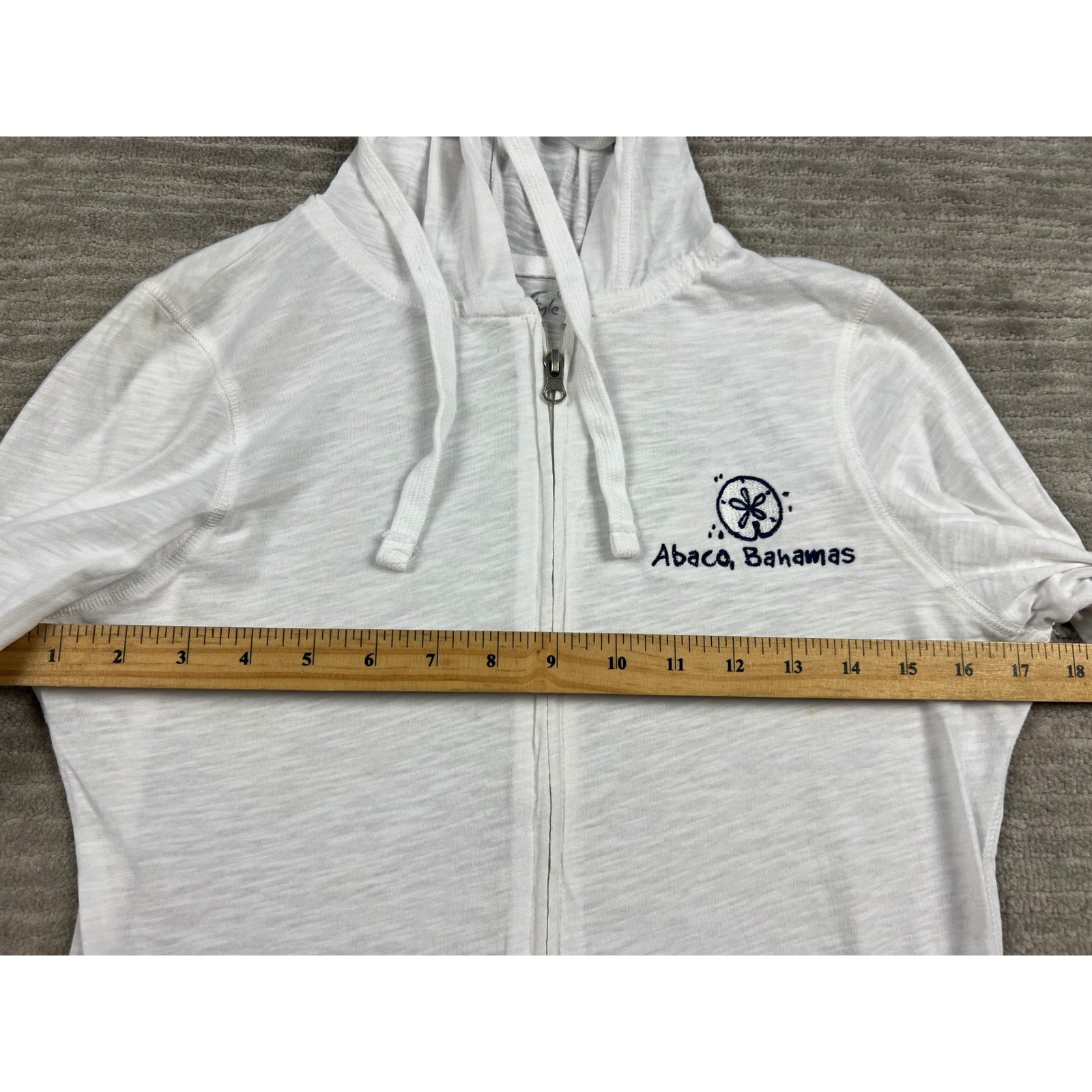 Miami Style Zip Up Hoodie Womens M White Abaco Bahamas Sand Dollar Slub Knit