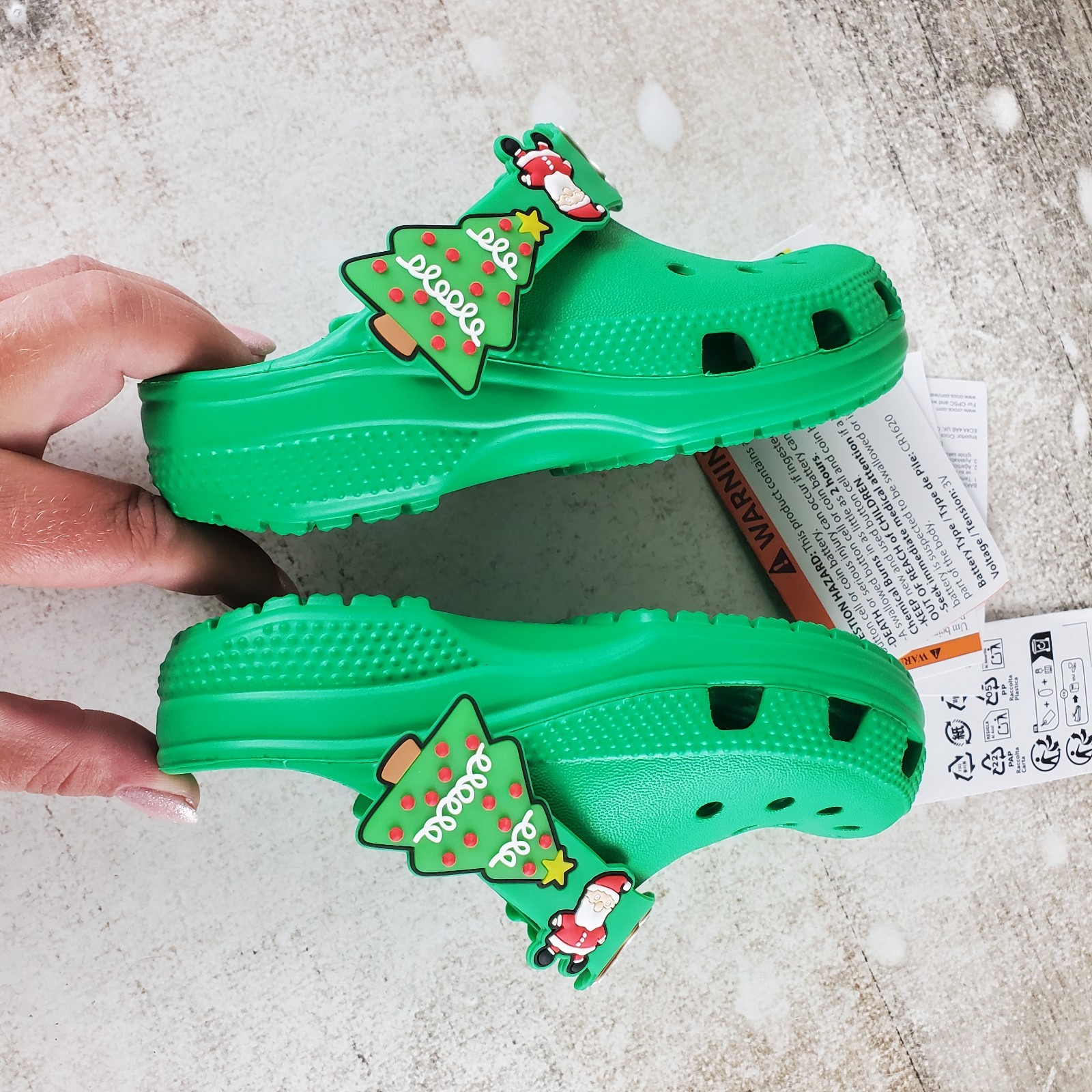 Crocs Classic Holiday Icons Lights Kids Clogs Sz 9 Rubber Grass Green Slingback