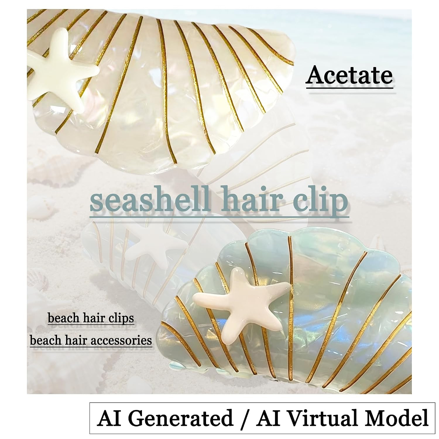 2PCS Shell Claw Clip,Beach Claw Clip for Thick Fine Curly Hair 3.5 Inches Acetat