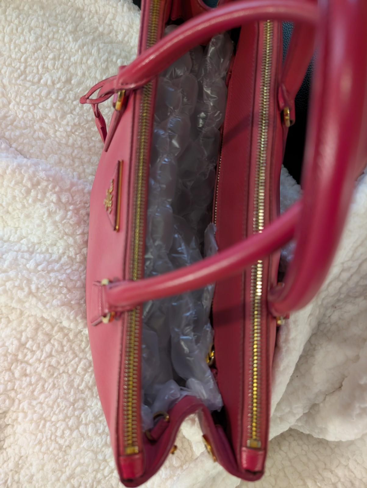 PRADA Pink Top Handle Satchel Gold Hardware Logo Key Holder Bottom Studs
