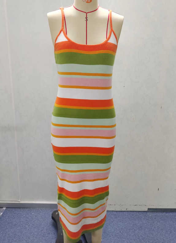 Women’s Rainbow Striped Maxi Dress, Size M