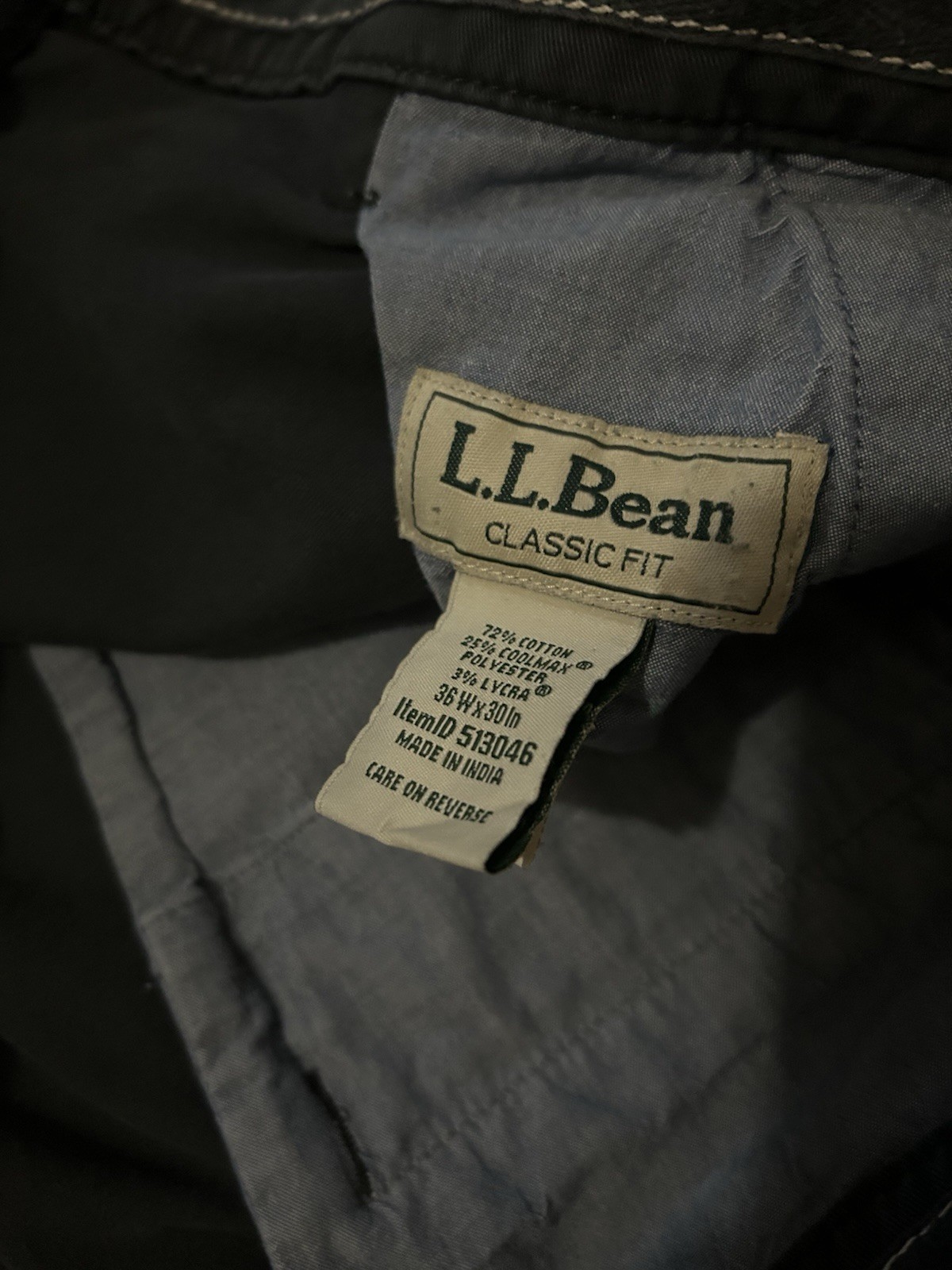 L.L.Bean 36W Men’s Black CoolMax Classic Fit Straight Leg Twill Chino Pants