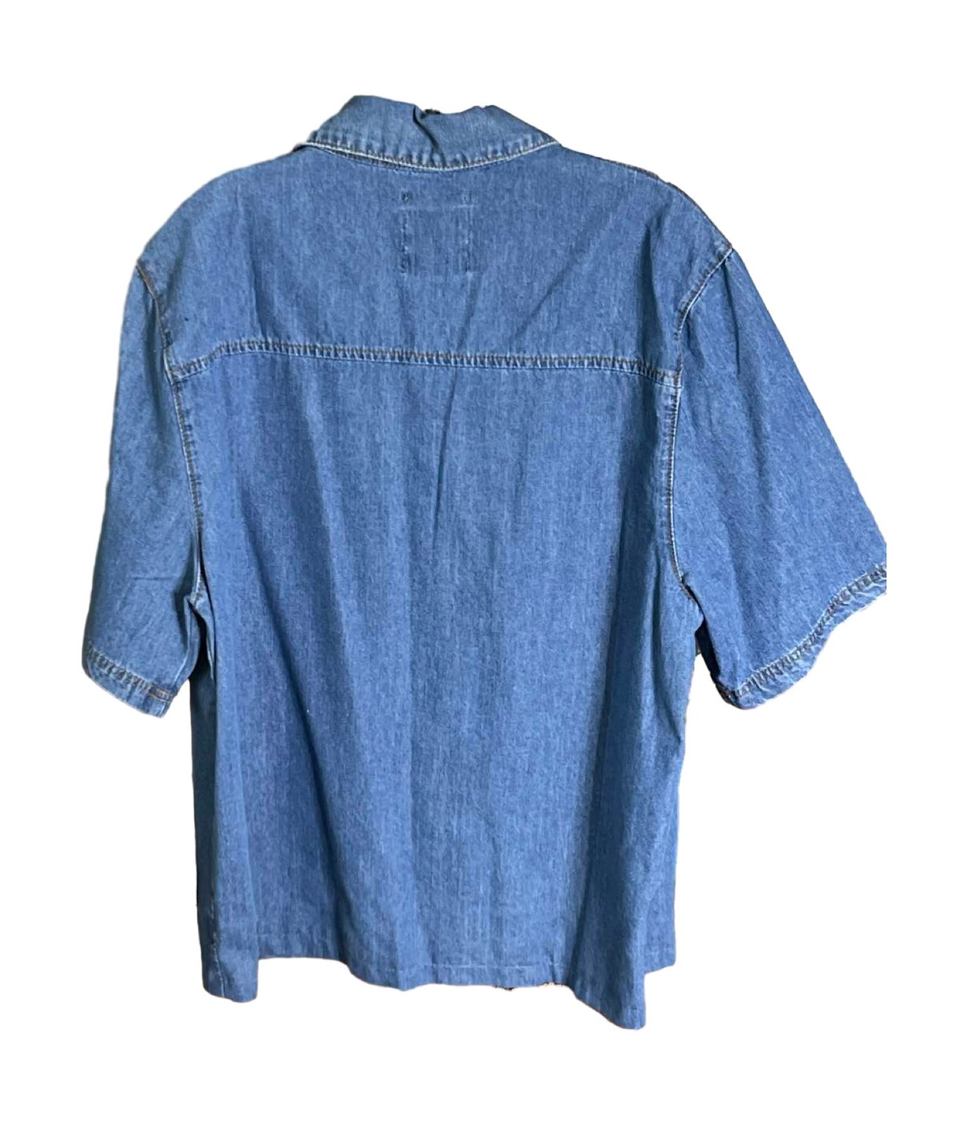 Mens Large Blue Denim Button Up Shirt Cotton Blend