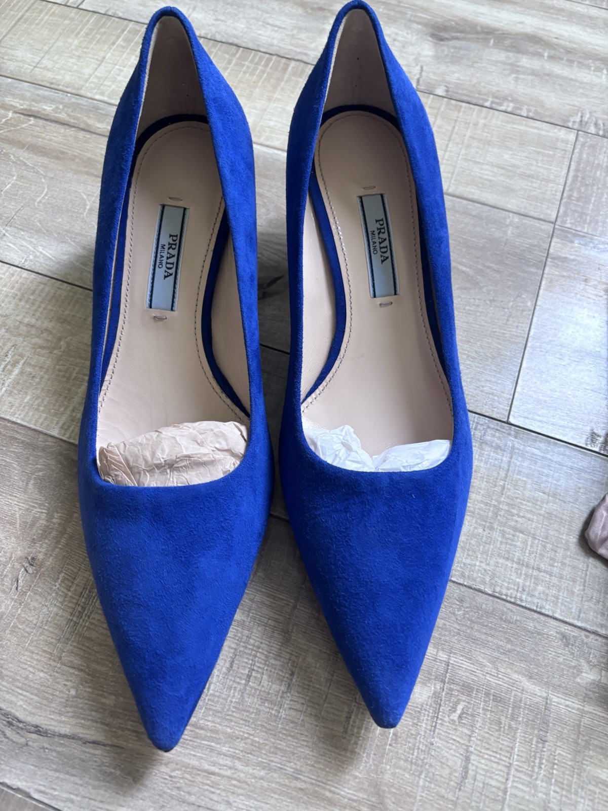 PRADA Kitten Heels Blue Suede Goatskin Size 35.5 NWT Calzature Donna