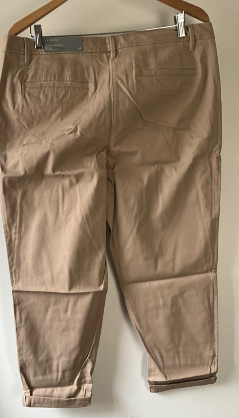 NWT Talbots DISTRESSED girlfriend chinos sz 14 relaxed leg below waist $89.50