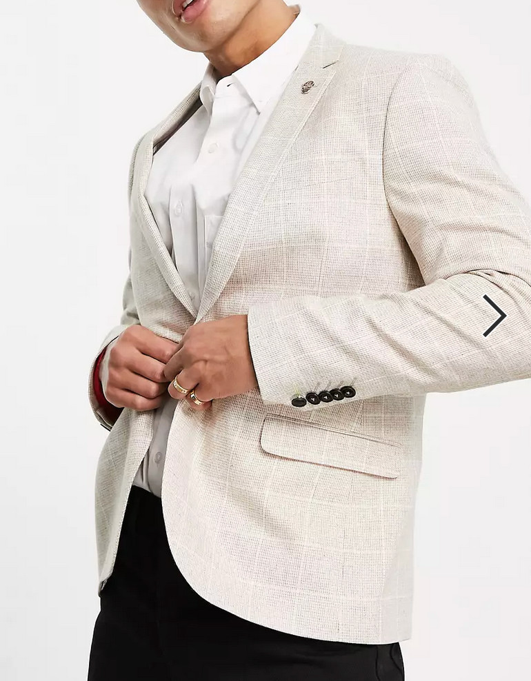 TWISTED TAILOR STONE WINDOWPANE CHECK PLAID SKULL PIN BLAZER JACKET SZ 38 R 38R