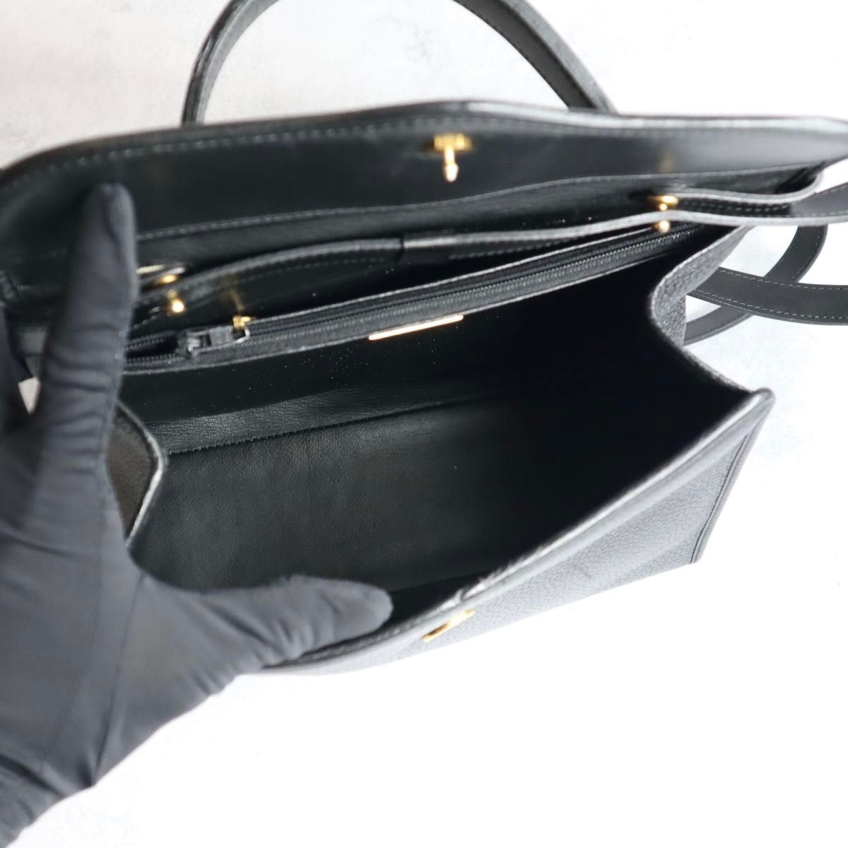 Christian Dior Vintage Flap Shoulder Bag Black Grain Leather