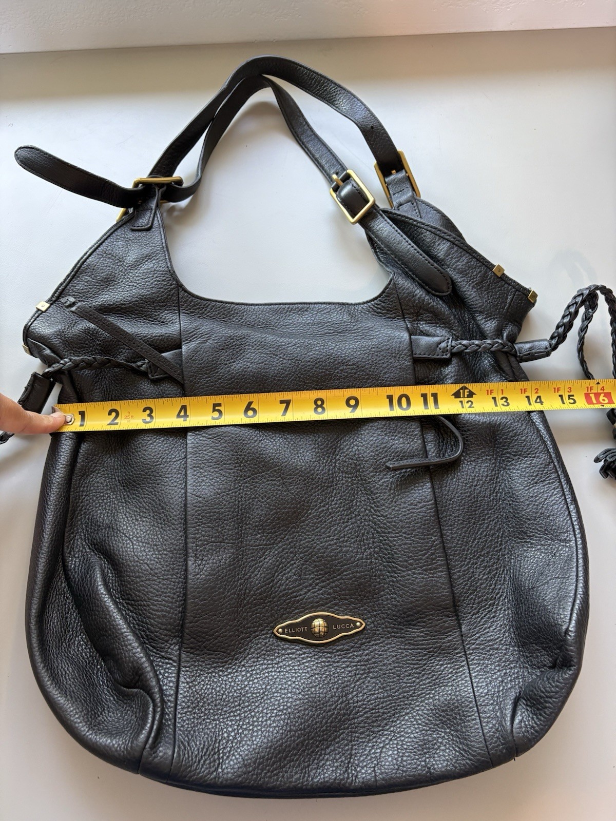 Elliott Lucca Sintra Black Leather Hobo Shoulder Bag Soft Slouchy Pebbled Bag
