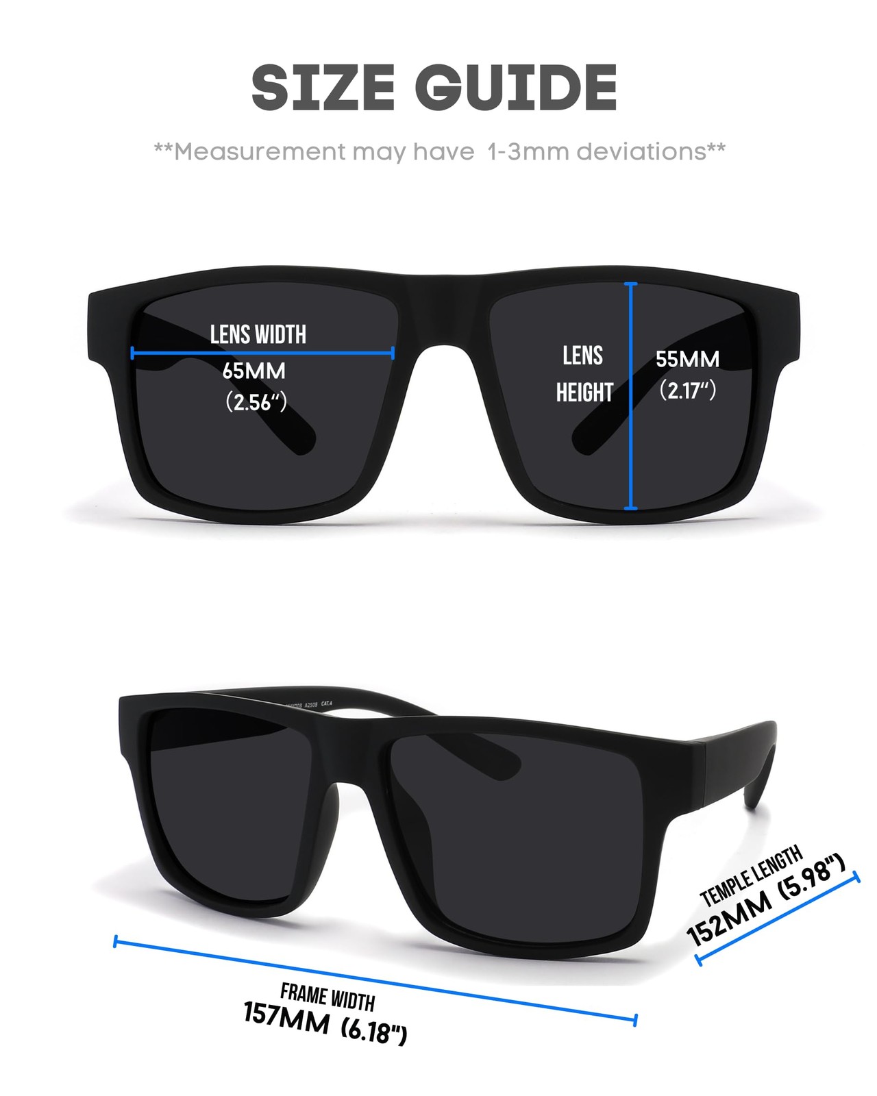 XXL Size Extra Large Fit, Matte Rubber Black| Polarized Black (Cat4)
