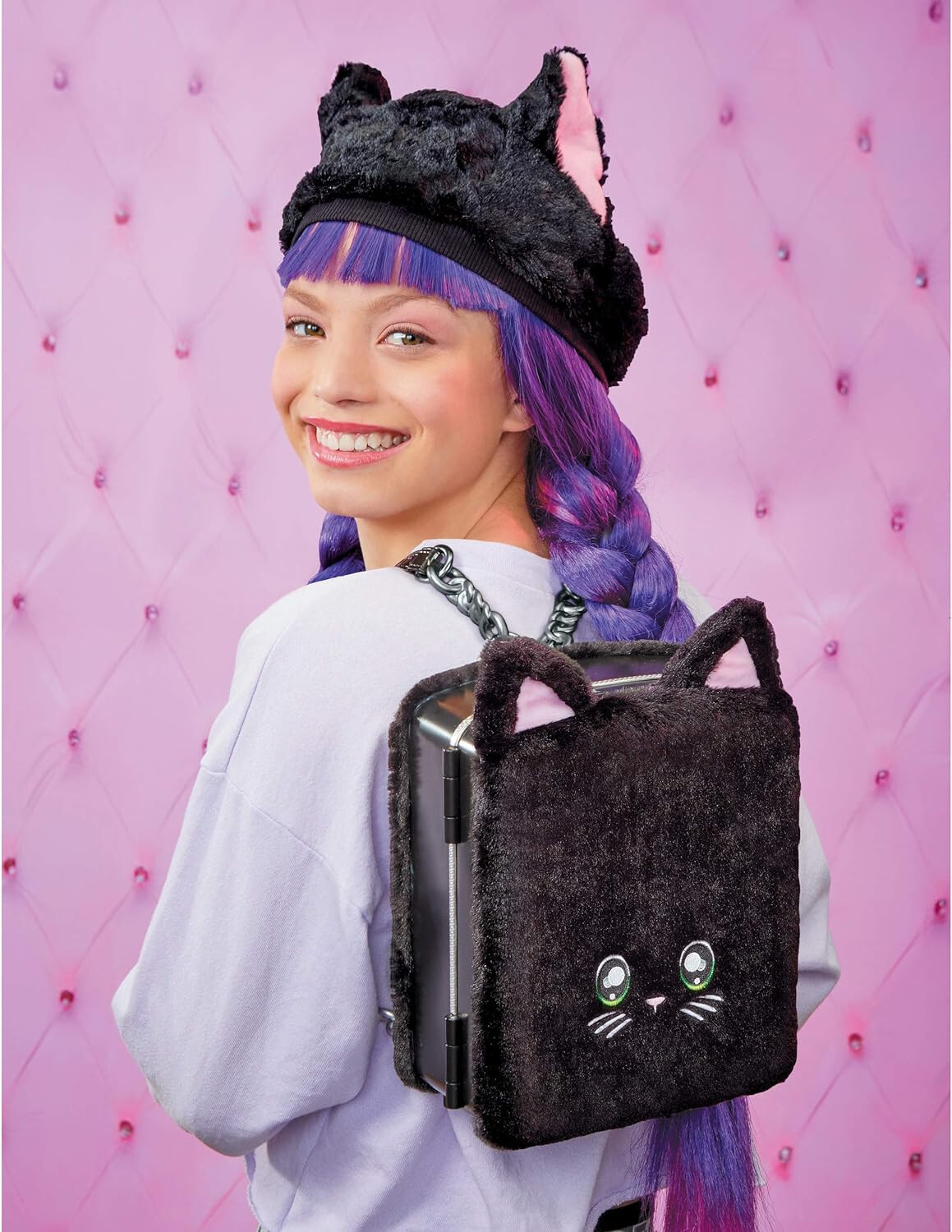 Na Na Na Surprise Doll Fuzzy Kitty Cat Black Backpack Case-No Dolls-Case Only