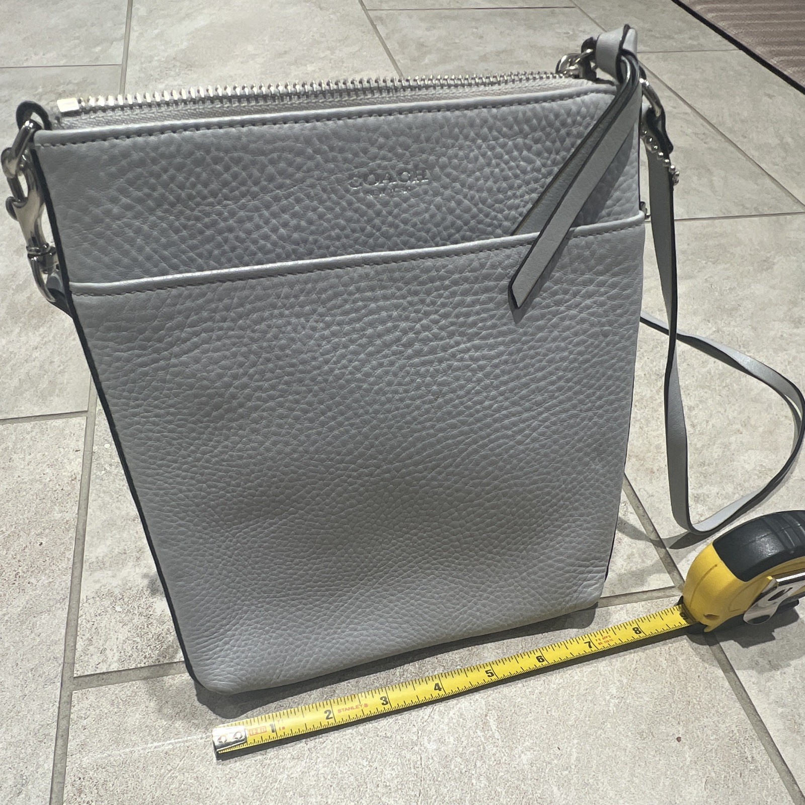Coach Gray Pebbled Crossbody Bag Zip Top Silver Hardware Lined Inner Pockets