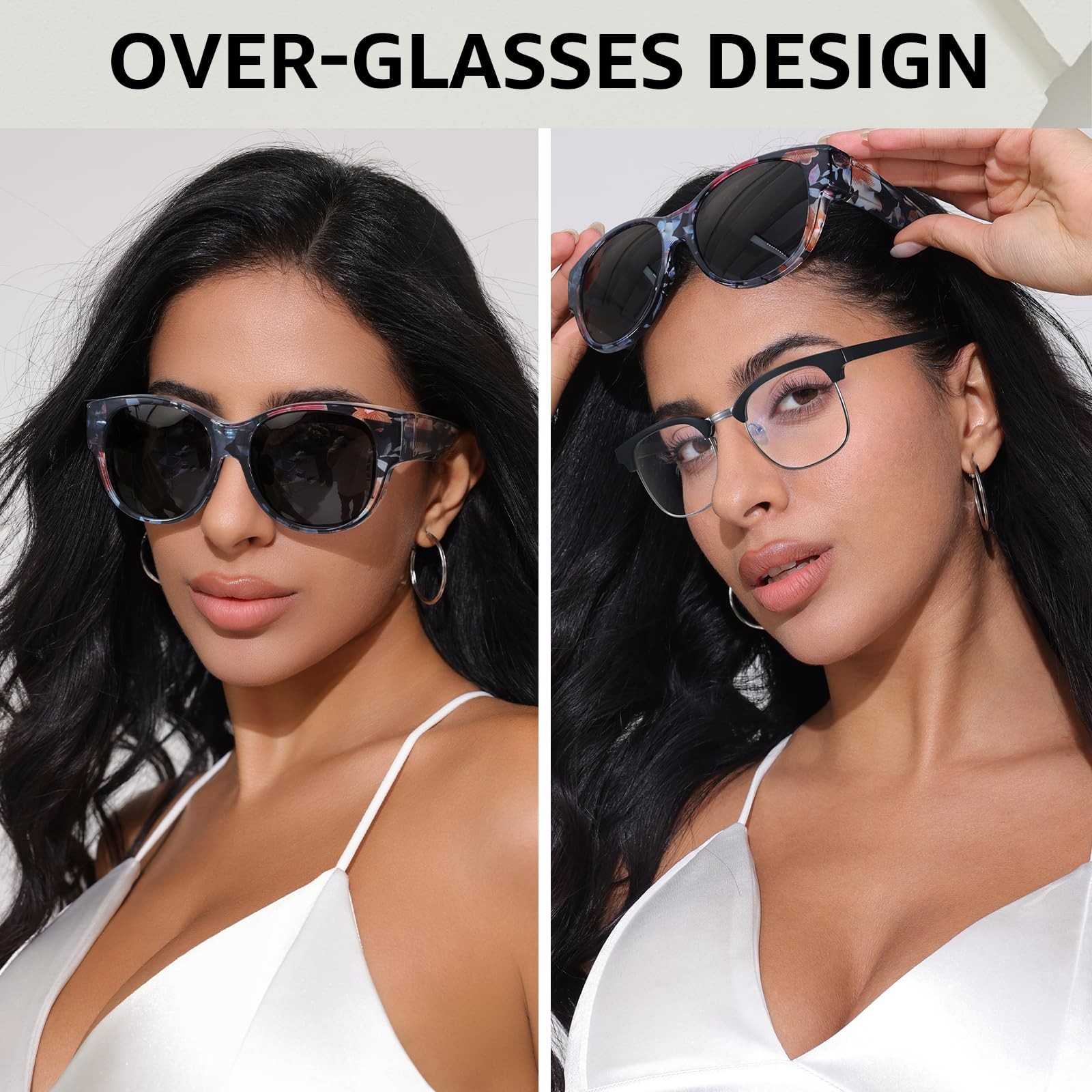 TJUTR Polarized Fit Over Sunglasses for Women, Trendy Medium, A1 Floral/Grey