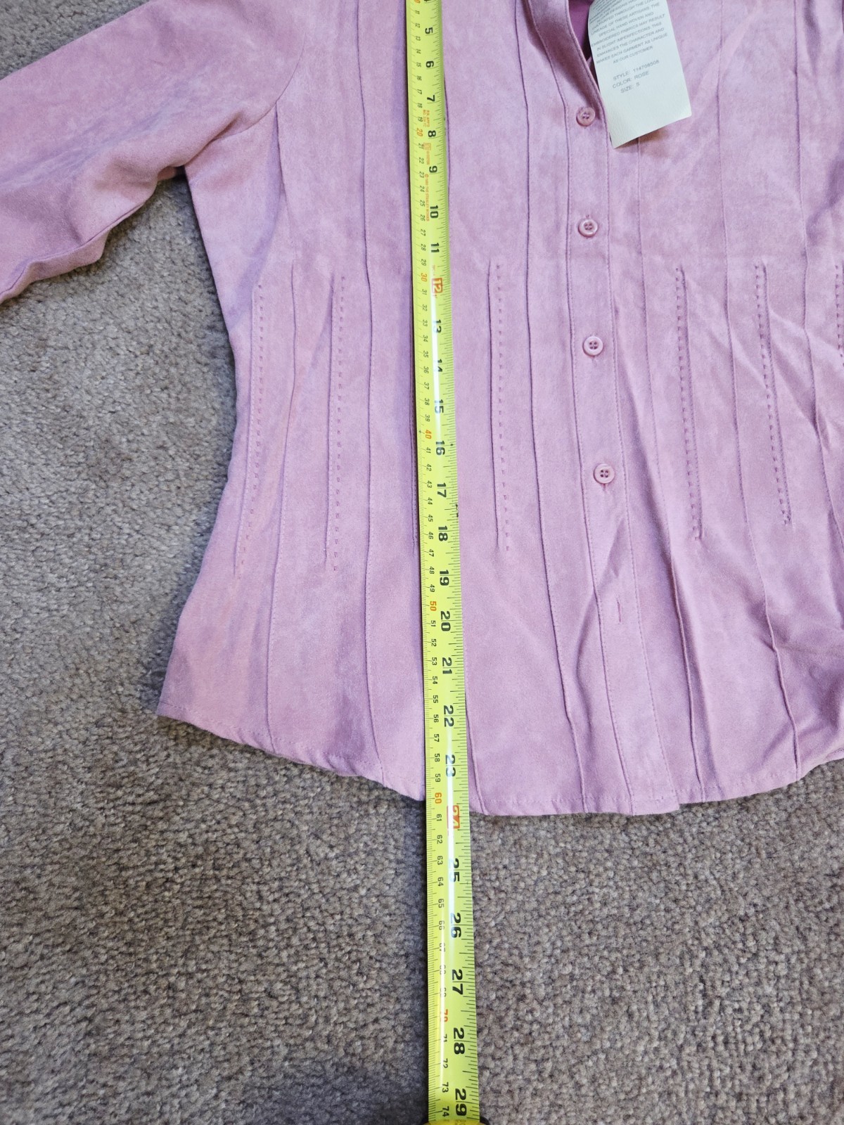 Lemon Grass Pink Solid Suede Collared Button Front Long Sleeve Shirt S