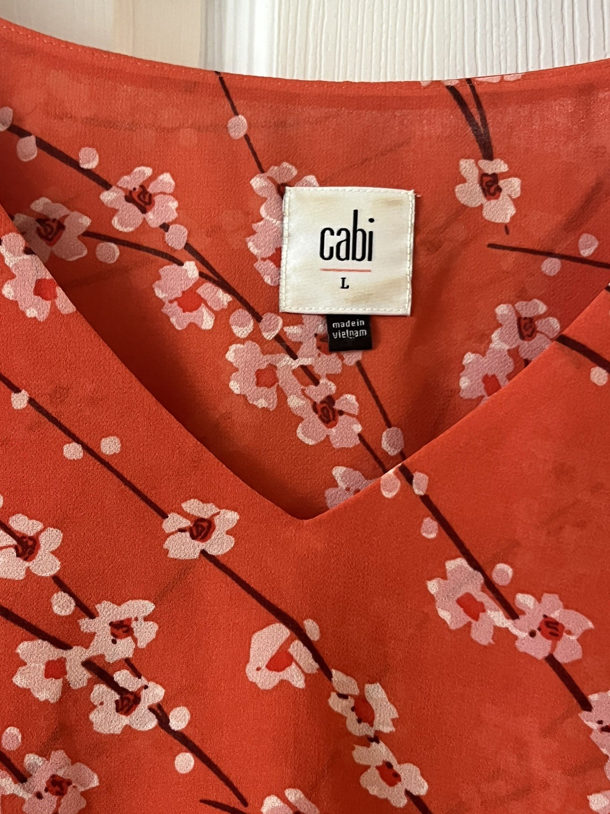 CAbi Womens Split Sleeve Blouse Large Cherry Blossom Print