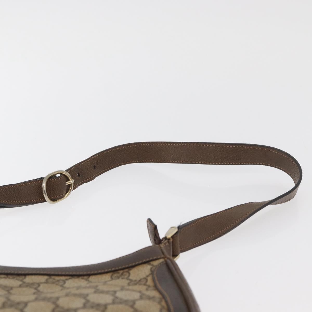 GUCCI GG Supreme Web Sherry Line Shoulder Bag PVC Beige Gold Auth 182476