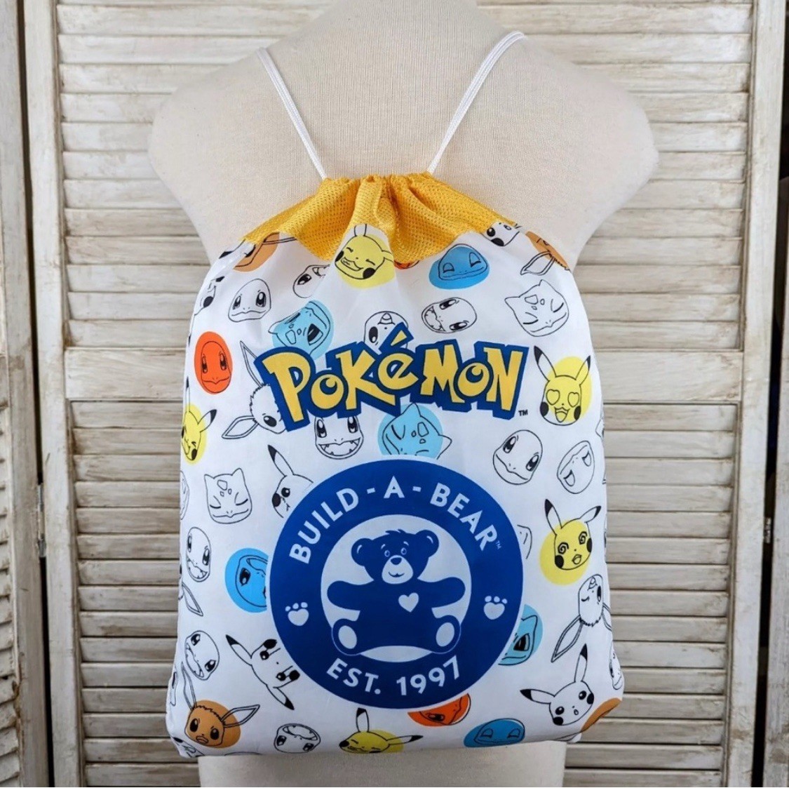 POKEMON BUUILD A BEAR Drawstring Cinch Backpack Tote Bag Nylon 17″×13″ BABW