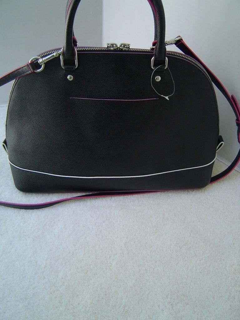 AUTHENTIC COACH BLACK CROSS GRAIN LEATHER SIERRA SATCHEL W/PINK EDGES #13000 EUC
