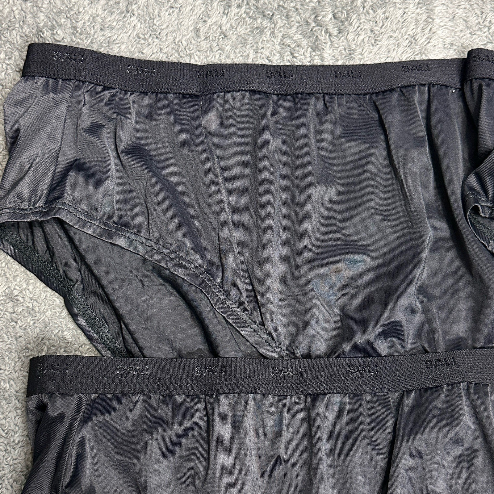 3 Pair Vintage Bali 24602 Black Nylon Satin High Cut Bikini Brief Panties Sz 13