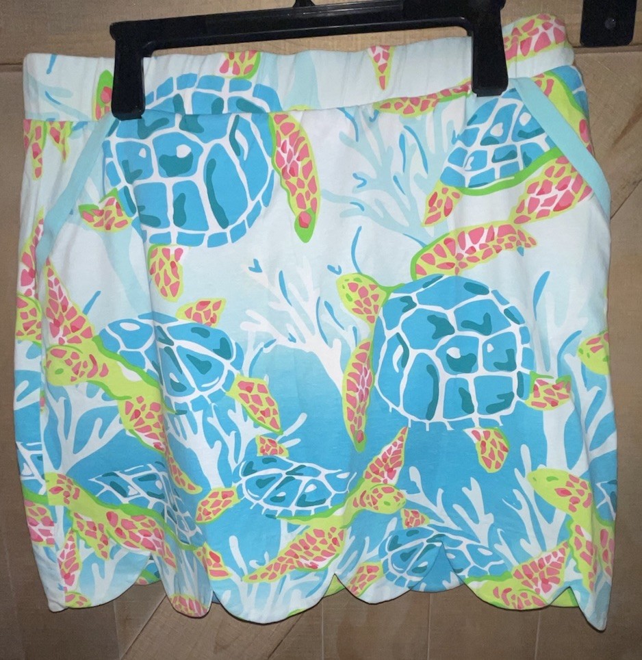 Ana Clare Large Casual Pull On Skort Skirt Turtles Scallop Hem Pockets XL NWT💚