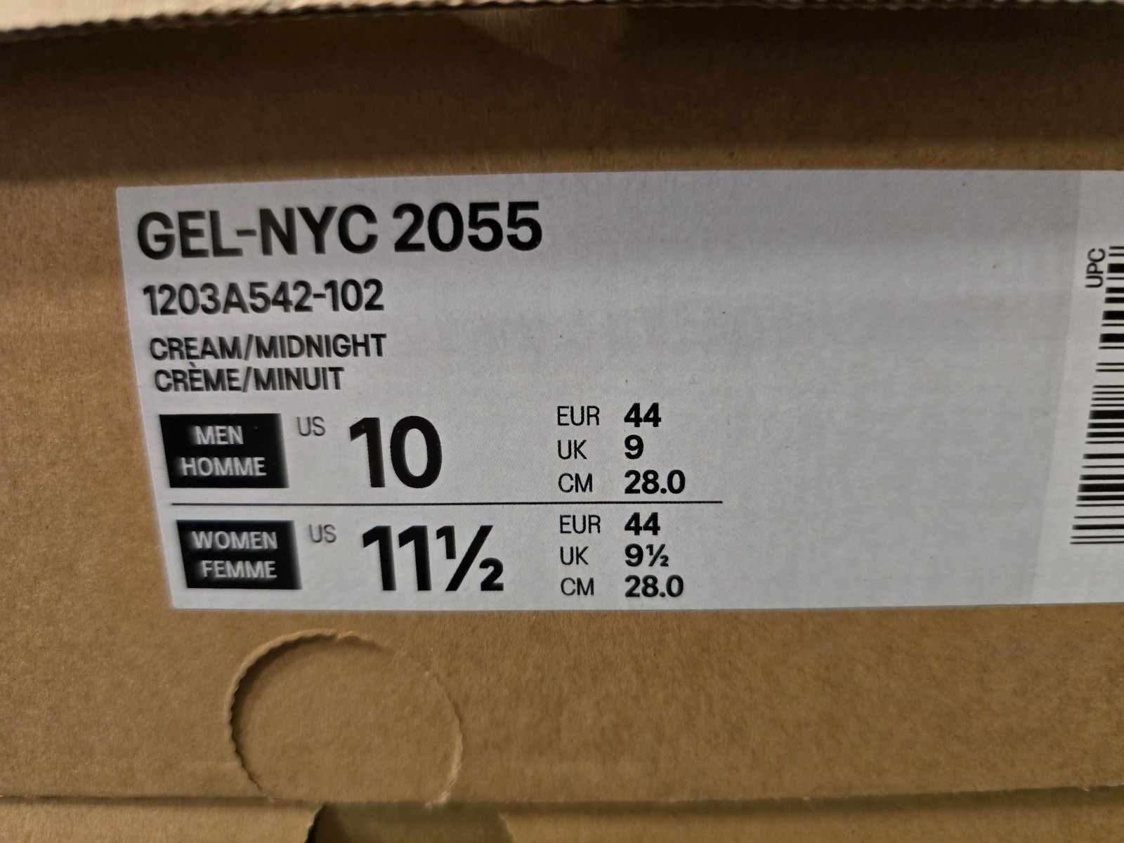 Asics GEL-NYC 2055 Sneakers Cream/Midnight Mens Sz 10 US 1203A542-102 Shoes NEW