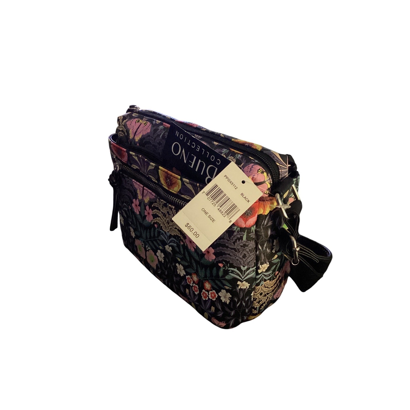 Bueno Collection Black Botanical Butterfly Floral Crossbody Bag NWT