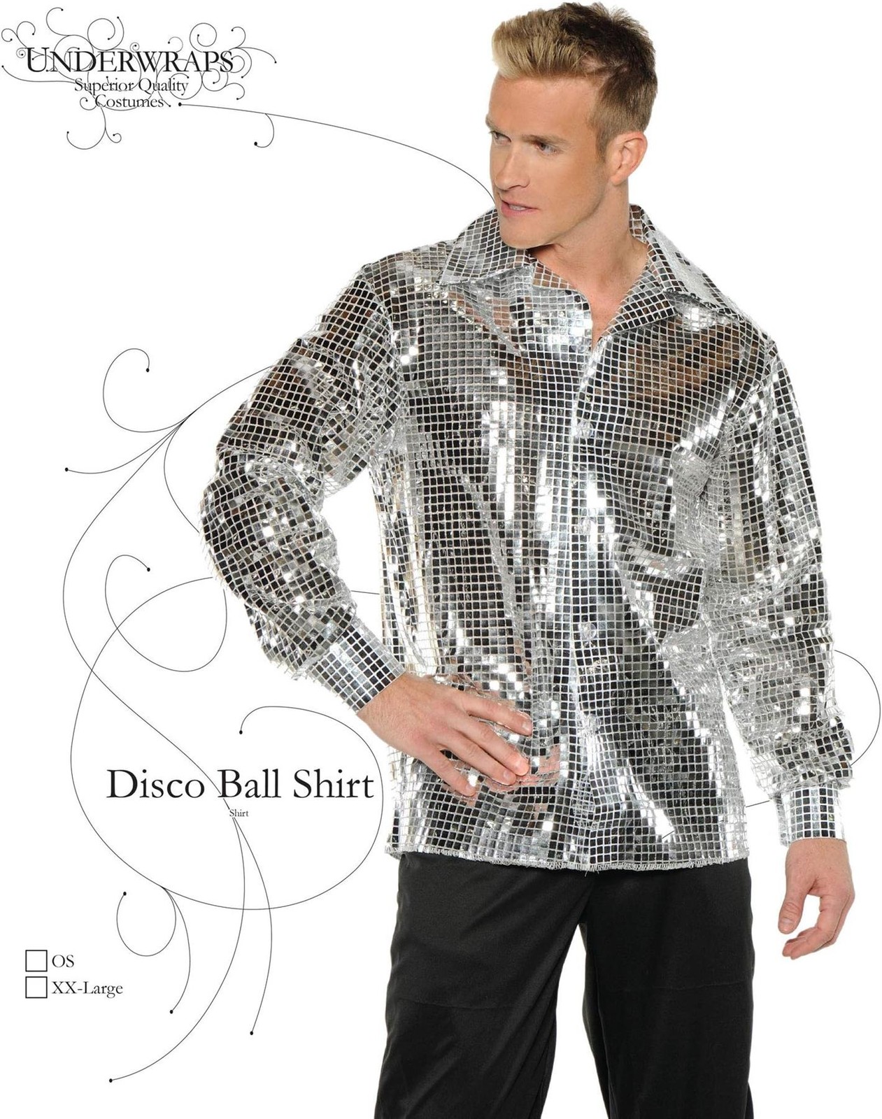 Silver Disco Ball Shirt Metallic 70s retro adult Mens Shirt Halloween Costume XL