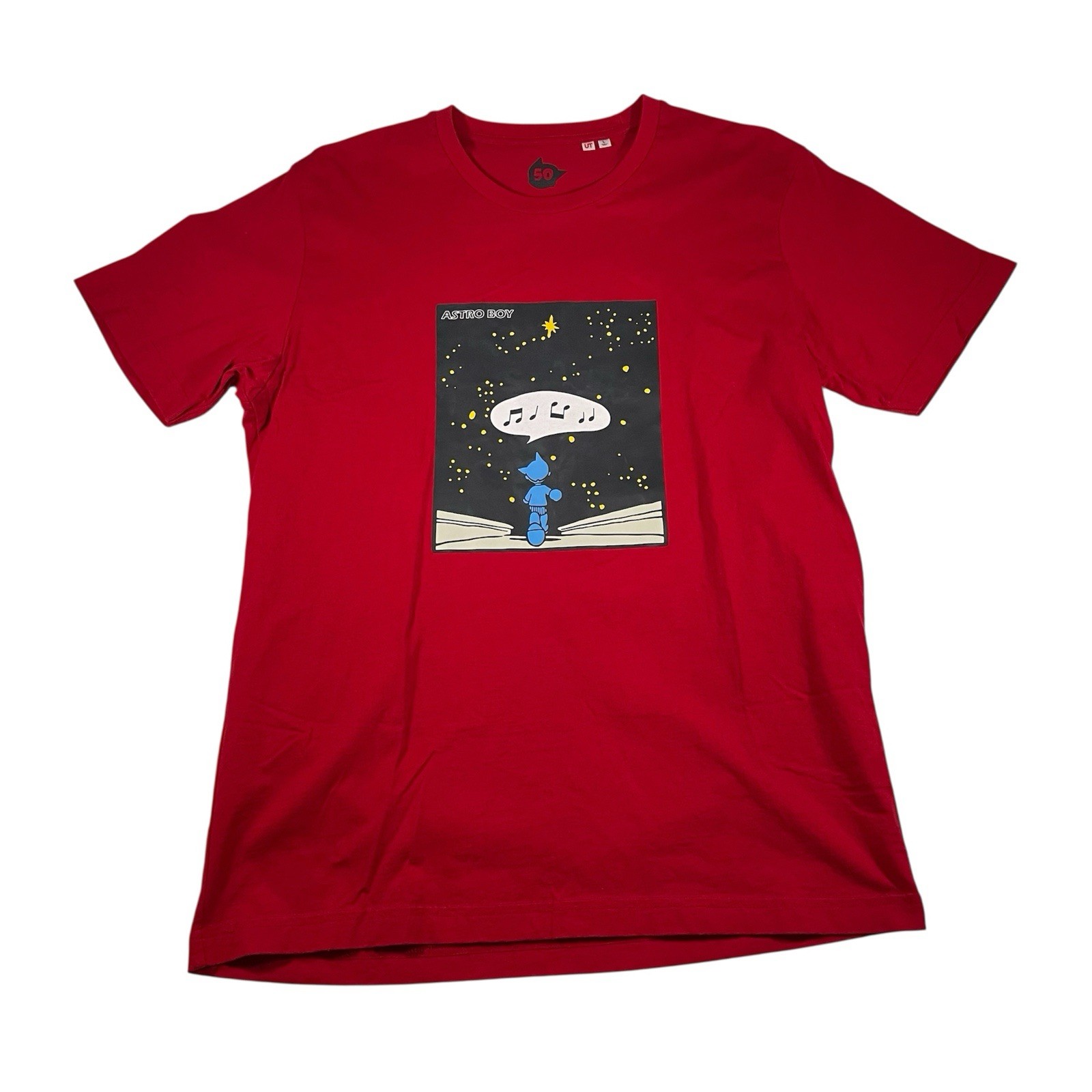 Uniqlo UT Astro Boy Mens T Shirt L Graphic Print Tezuka Manga Anime Red Preowned
