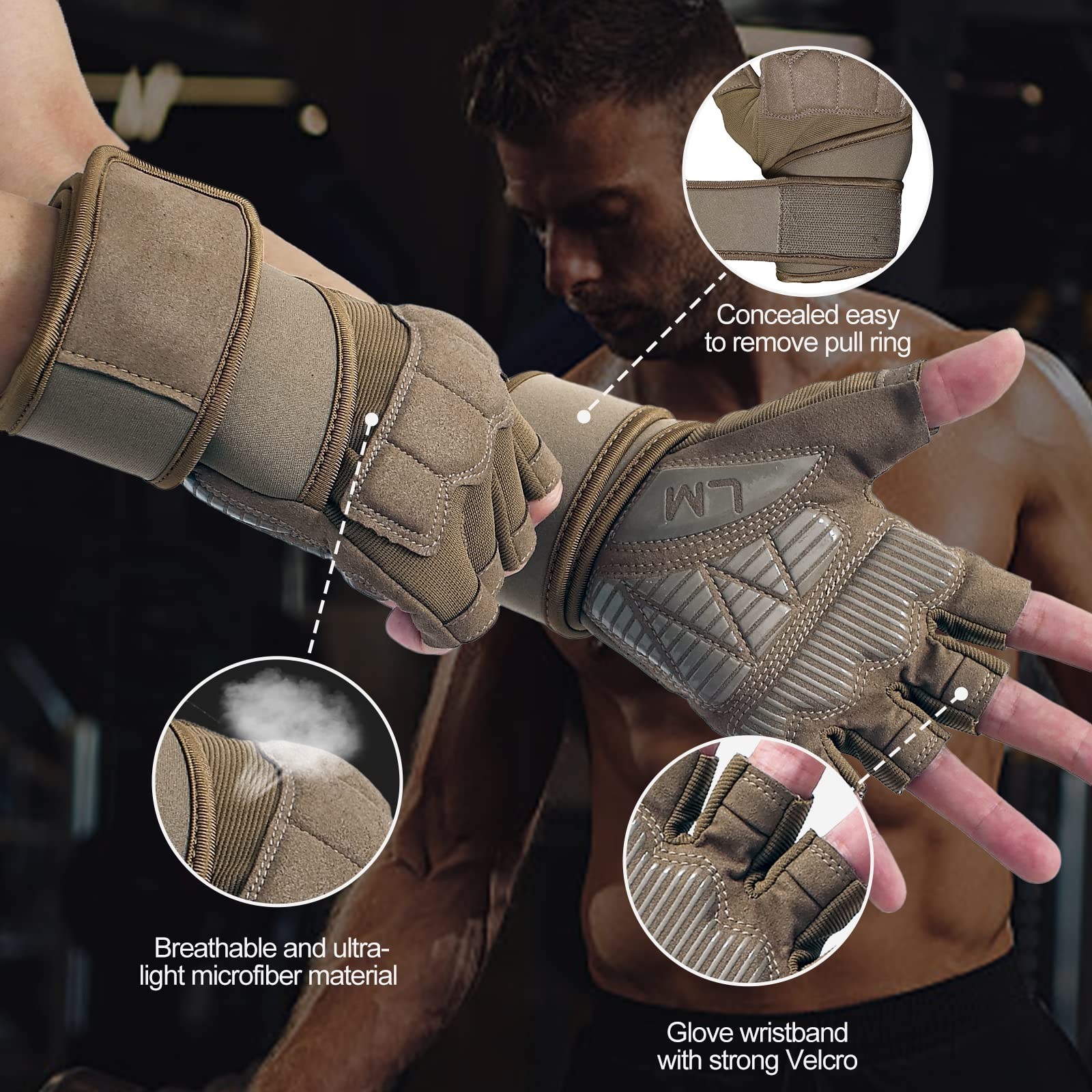 LiMMAX Workout Gloves for Men Women Gym Weight Medium(7.4-7.8 In), Brown