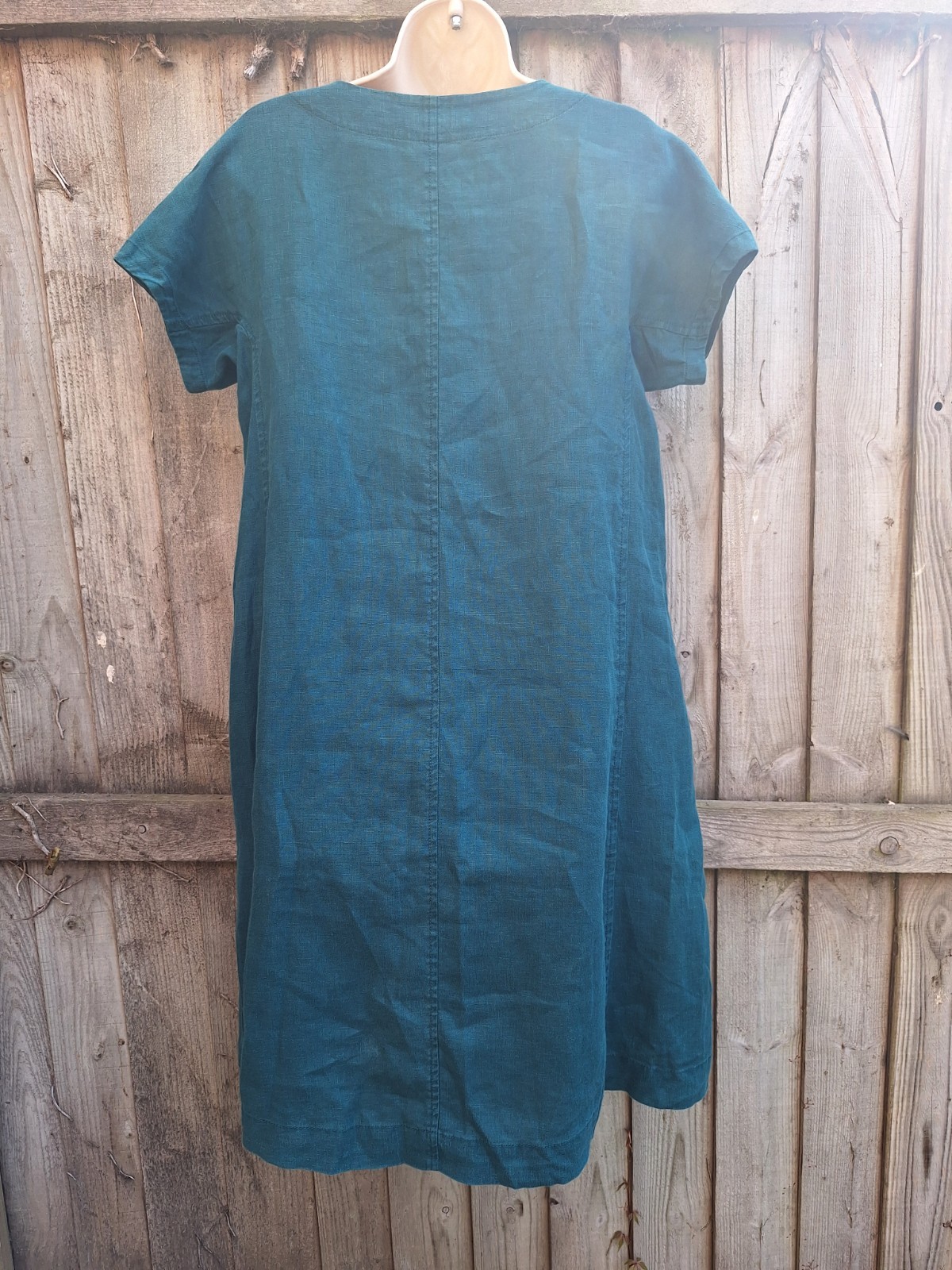 Seasalt Boxy Loose Fit Linen Teal Blue Green Shift Primary Dress UK 8 EU 36 US 4