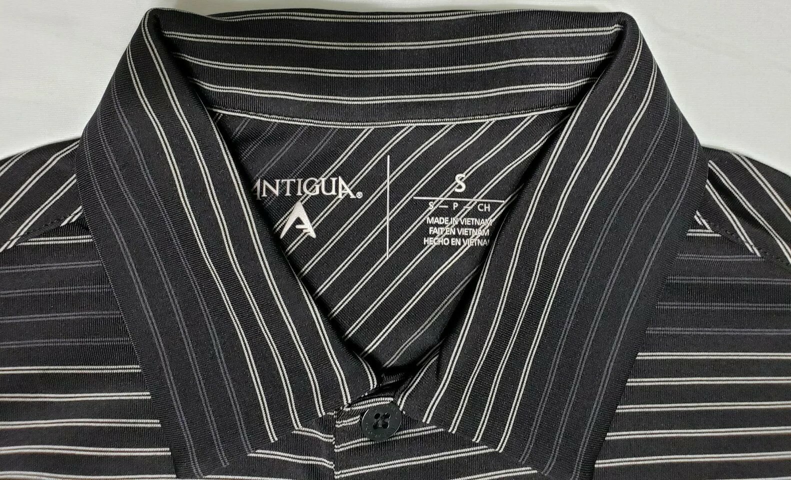 NEW Antigua Domain Desert Dry Black Striped Mens Golf Polo Shirt Size Small