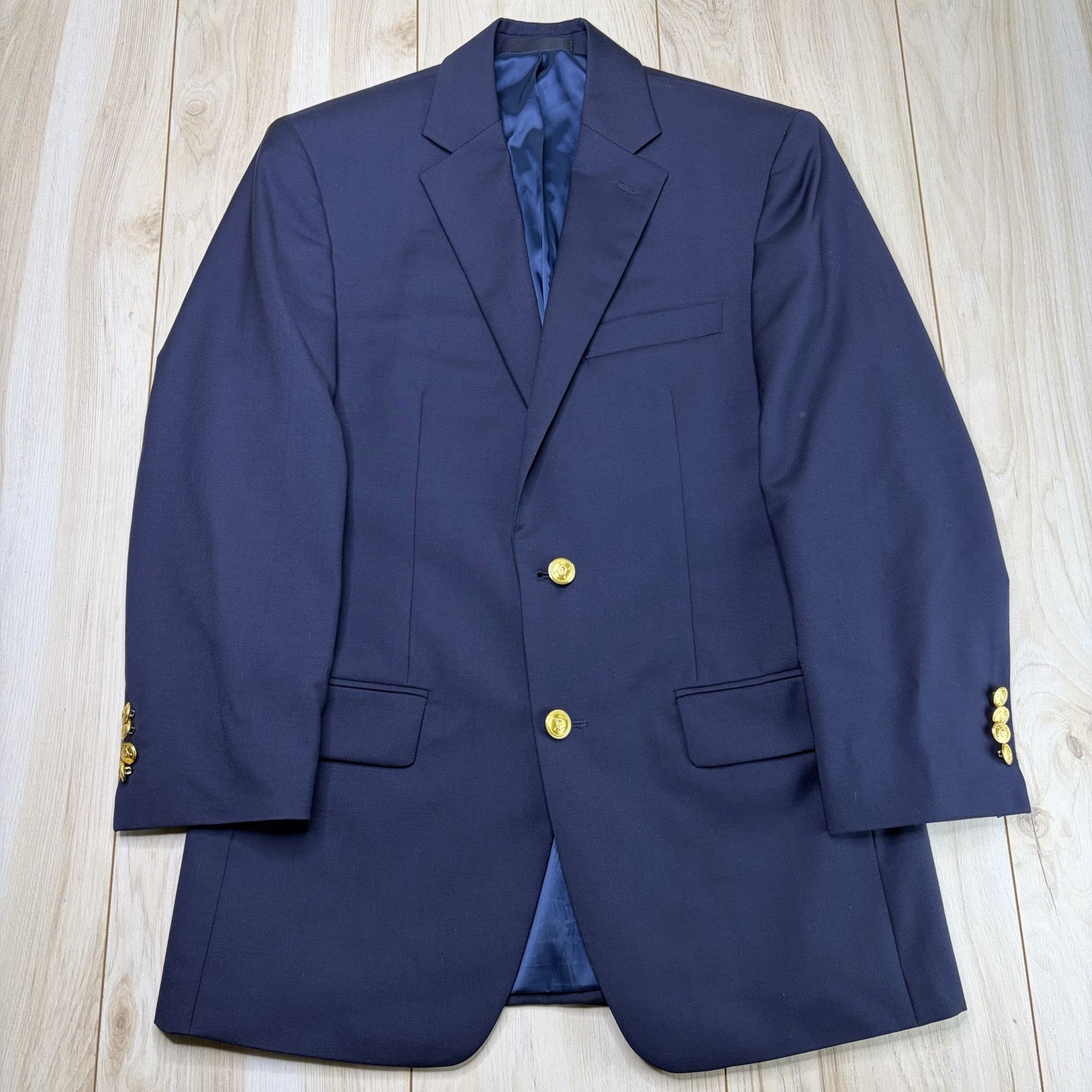 Lauren Ralph Lauren Black Label Gold Button Navy Blue Wool Blazer Mens Size 36R