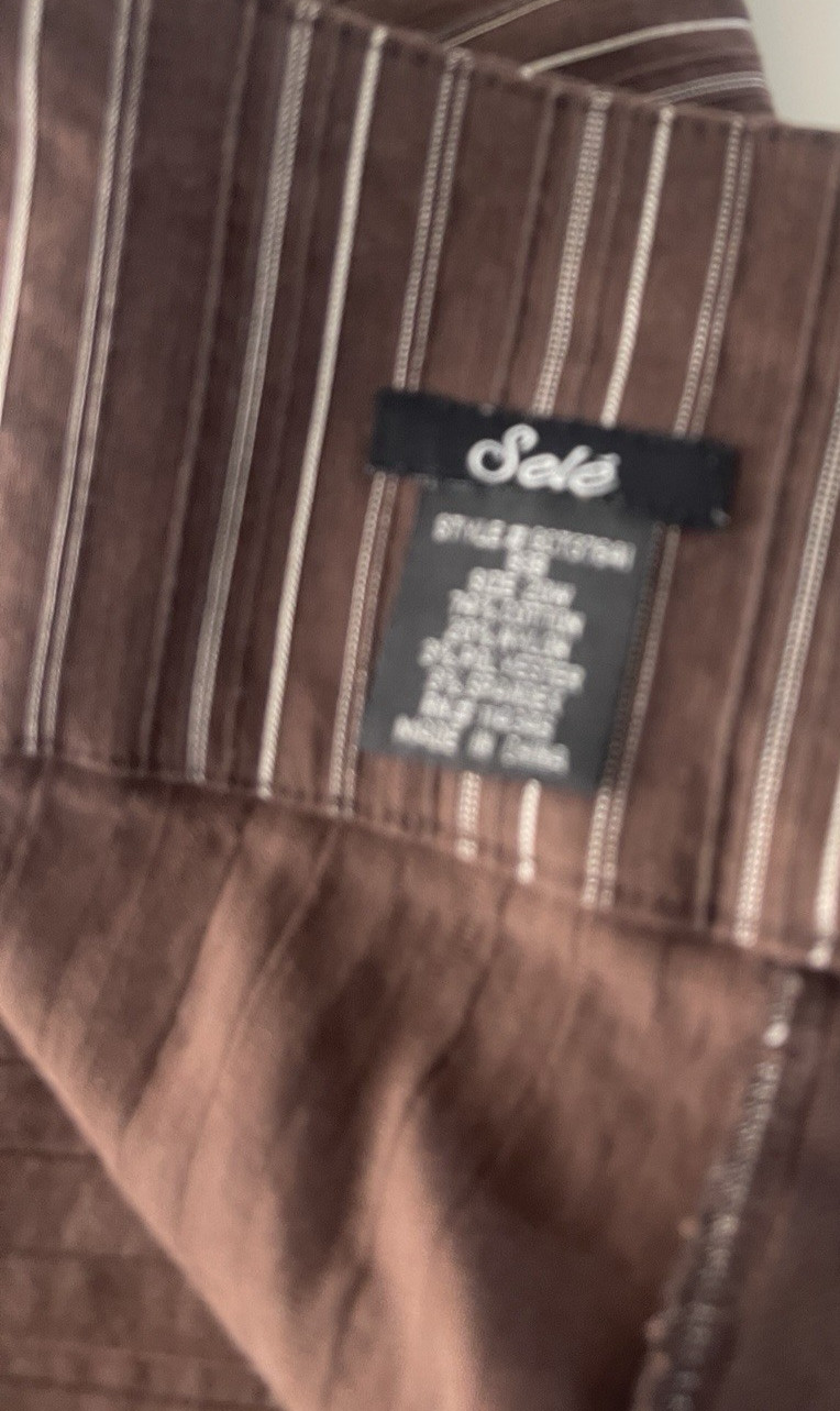 Sole Brown Pinstripe Midi Skirt womens 14 Career Office Stretch Side Slip Y2K