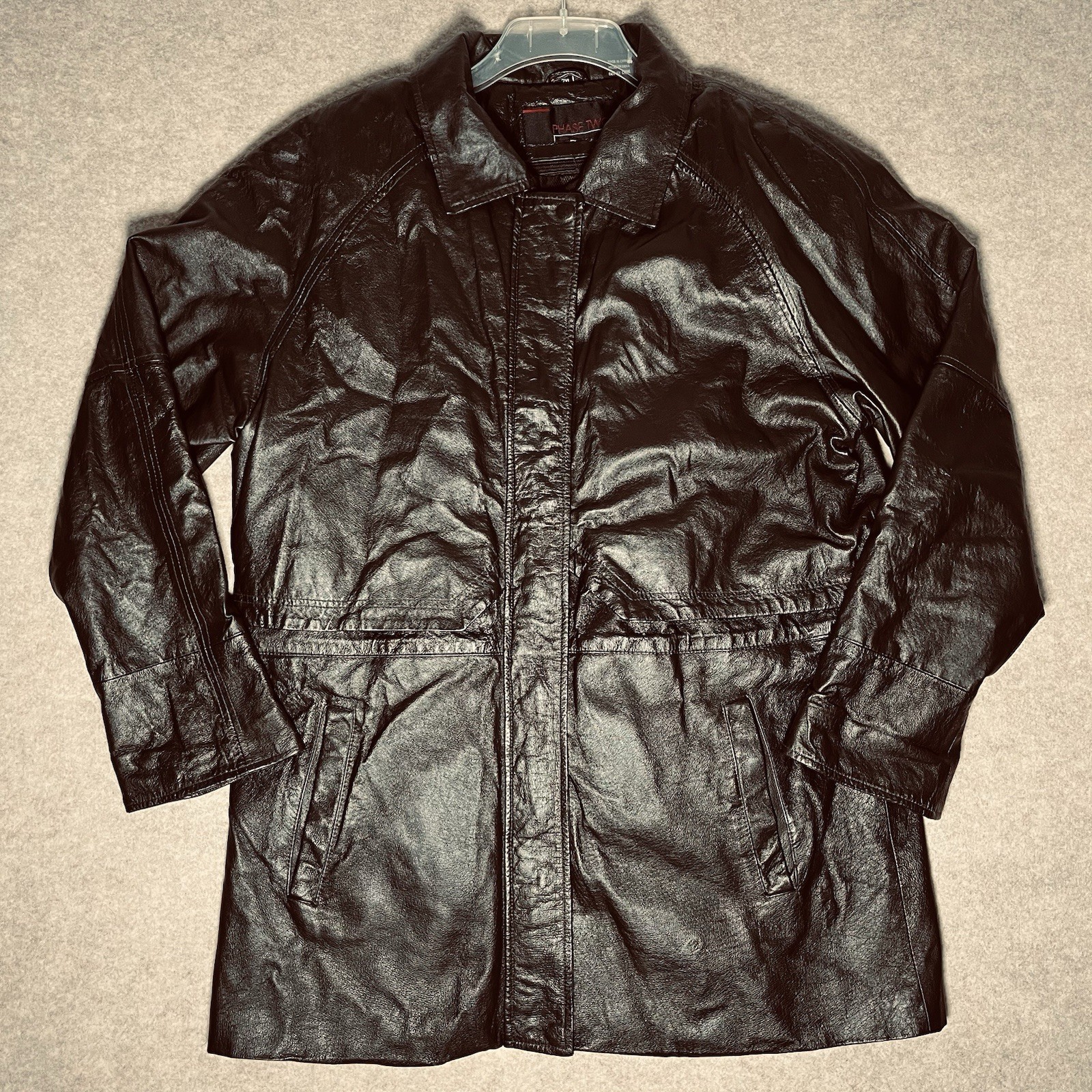 Vintage Phase Two Brown Mens 2XL Leather Jacket Removable Liner Adjustable Waist