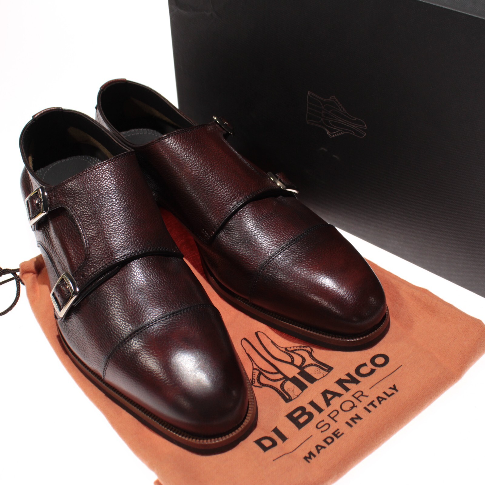 Di Bianco NWB Isernia Florian Double Monk Strap Dress Shoes Size 11.5 in Brown