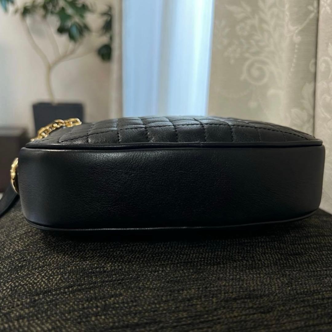 Celine C Charm Quilted Leather Shoulder Bag Black Authentic Small Crossbody
