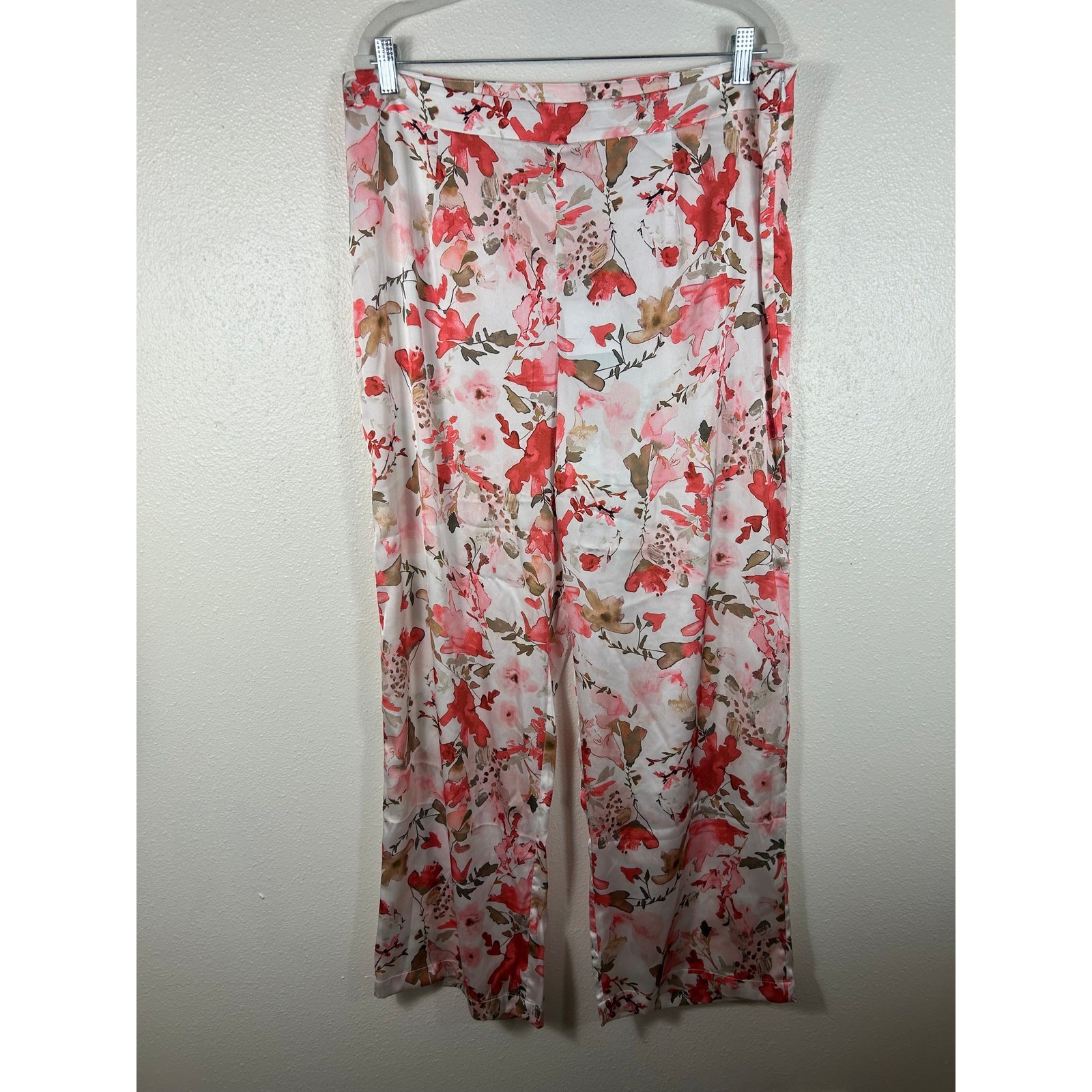 Ming Wang NWT Watercolor Floral Wide Leg Satin Pants Large