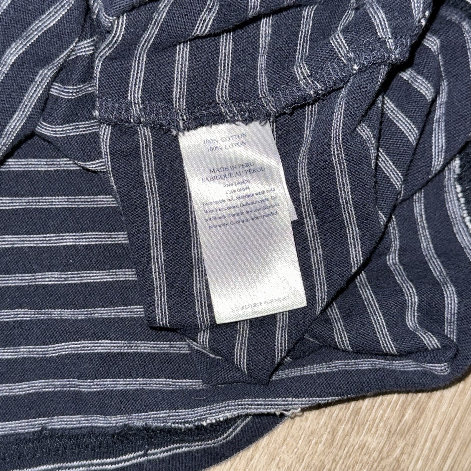 Faherty Short Sleeve Striped Cotton Polo Men’s Small Navy Blue White Stretch