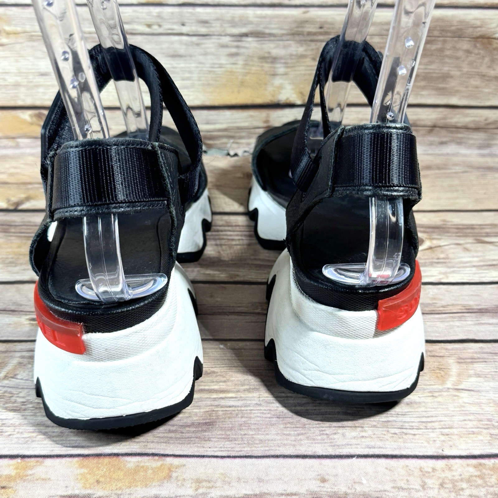 Sorel Womens Black White Red Kinetic Impact Slingback Platform Sandals Size 9