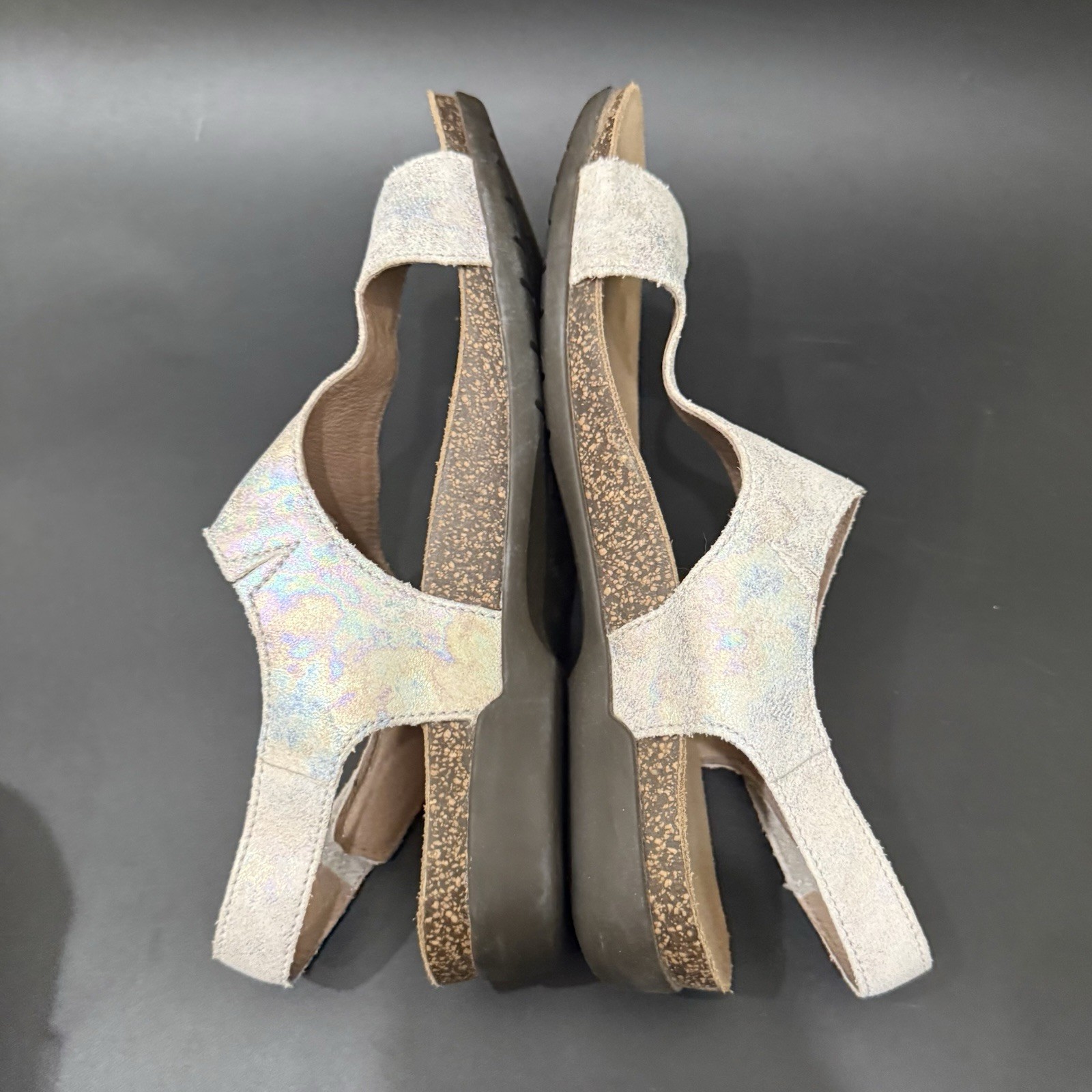 DANSKO Reece Pearl Petrol Iridescent Shimmer Leather Slingback Sandals Size 39