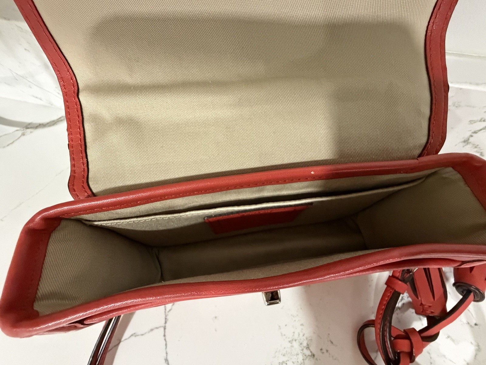 Coach Red Small Crossbody Bag Turn Lock Tassel Silver Hardware Detachable Strap