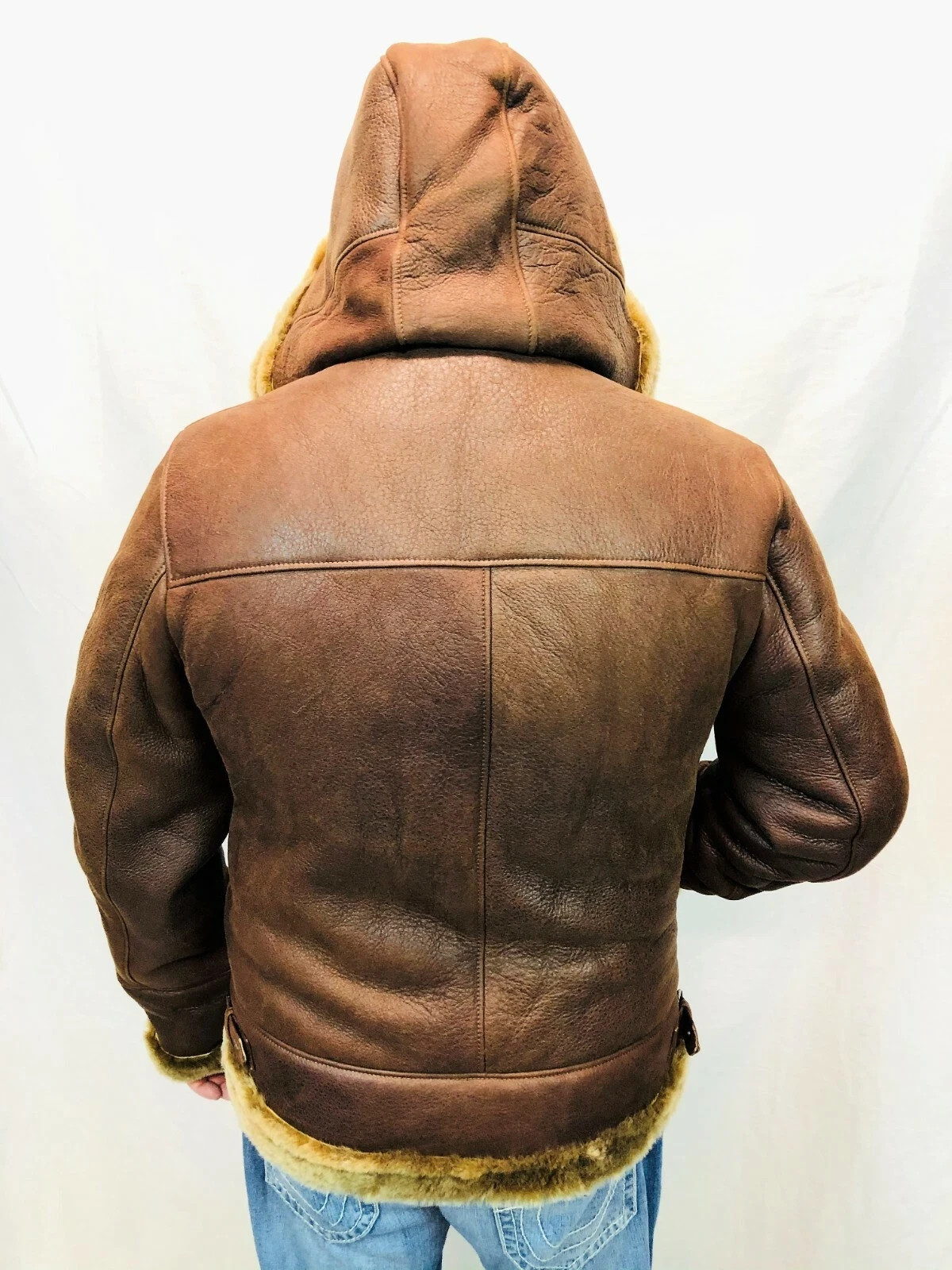 Men’s Genuine Whiskey Sheepskin Shearling Leather Bomber B3 Pilot Coat Jacket