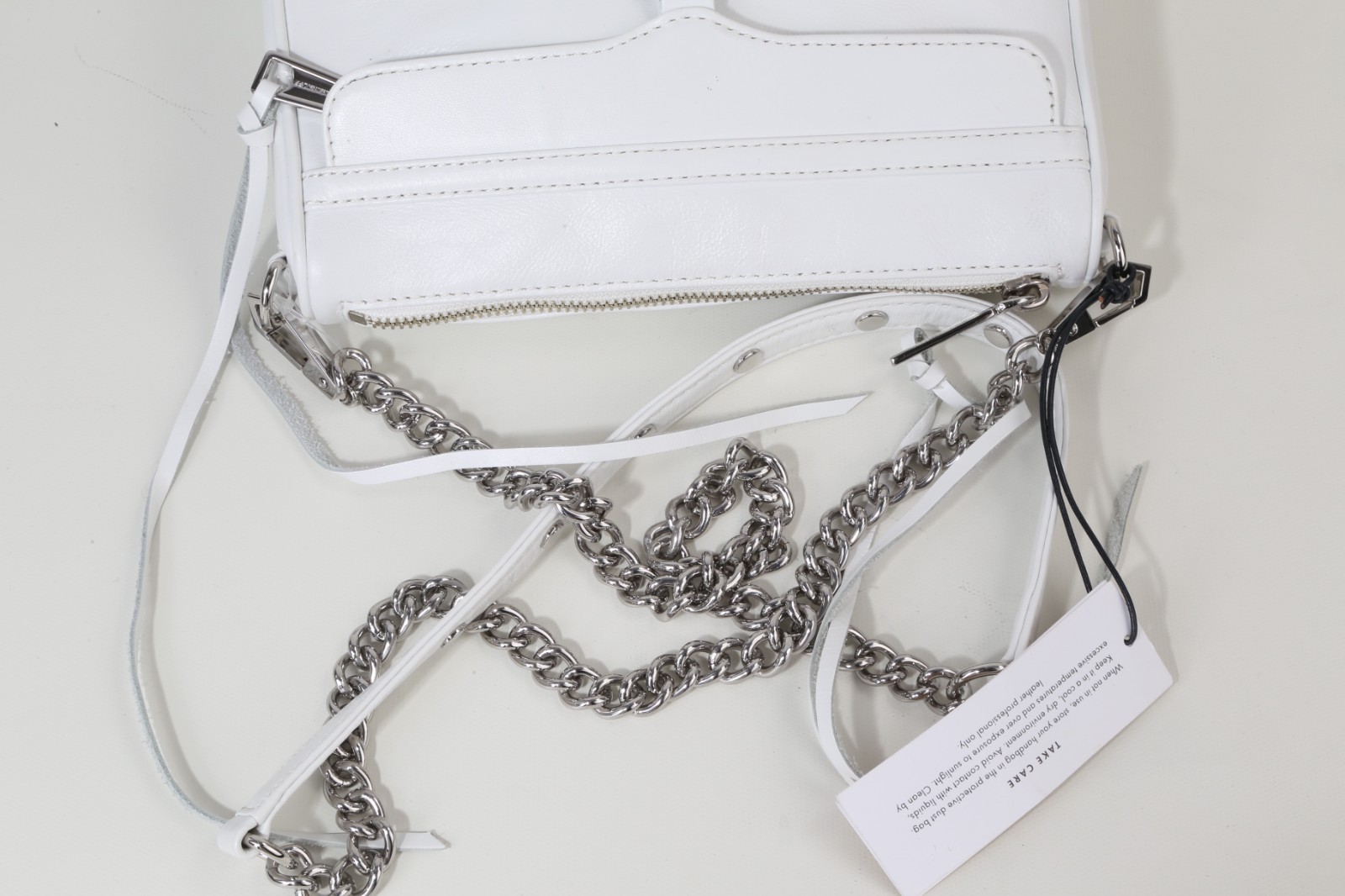 Rebecca Minkoff Mini MAC White Leather Crossbody Bag Silver Chain Dog Clip Purse