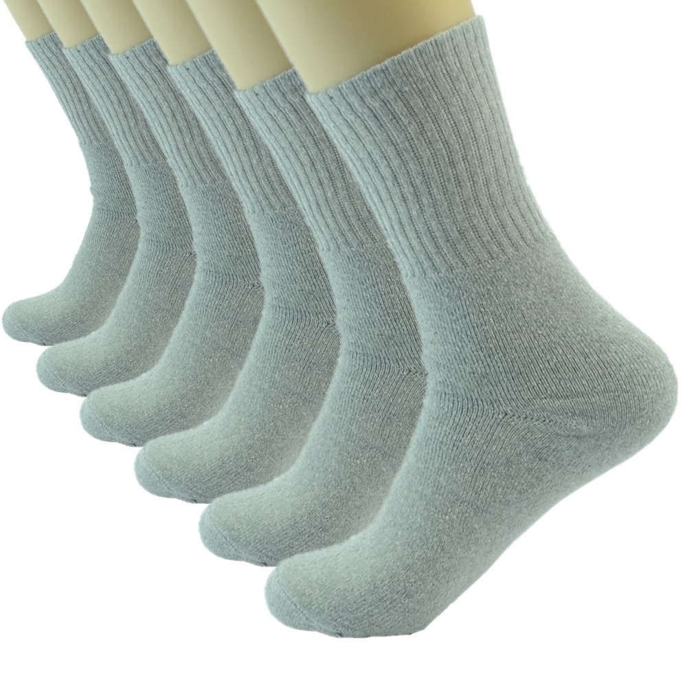 3-12 Pairs Mens Gray Solid Sports Athletic Work Crew Socks Cotton Long Size 9-11
